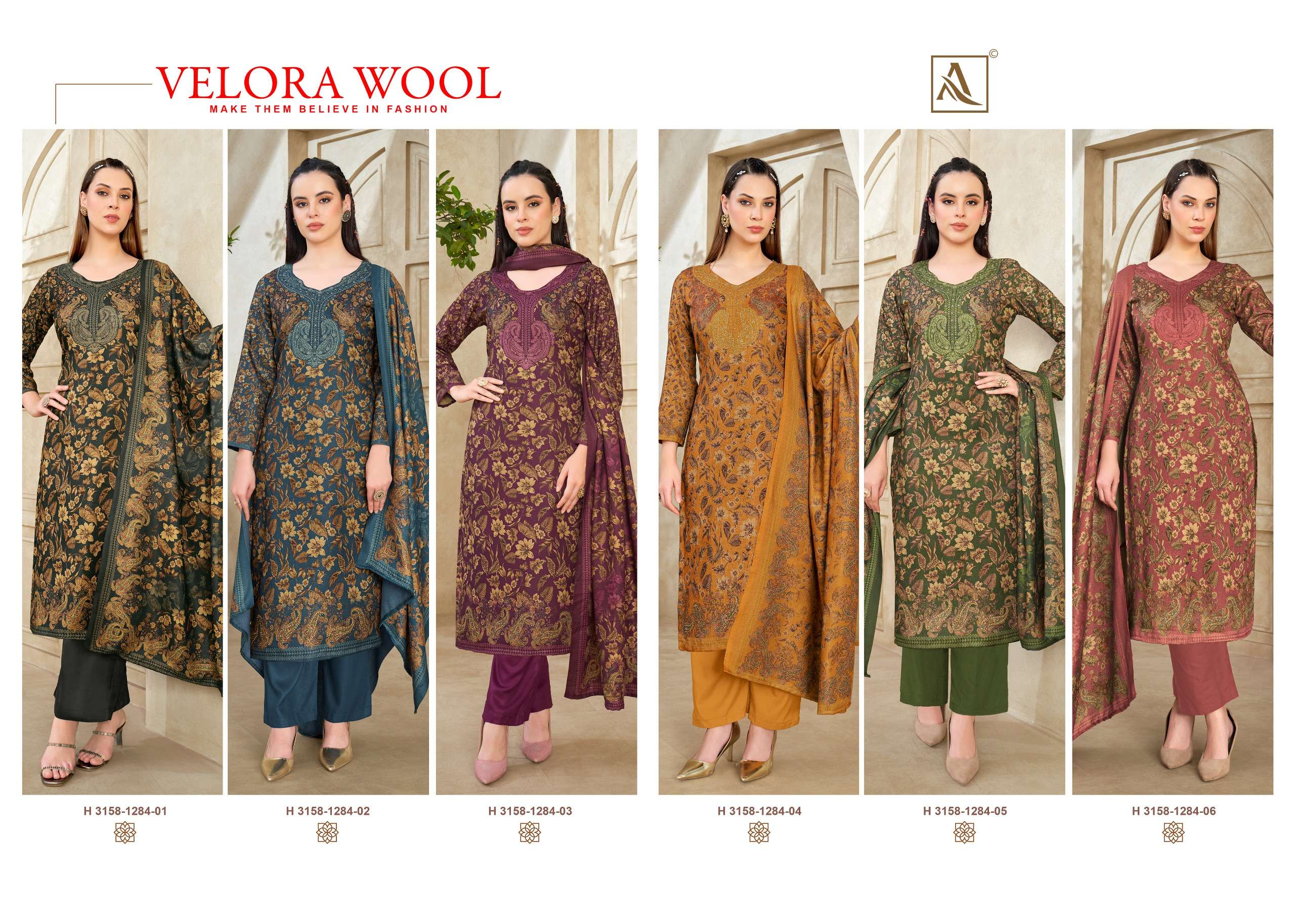 ALOK SUITS VELORA WOOL PASHMINA DIGITAL PRINT WITH SWAROVSKI WORK WINTER WEAR SUIT 