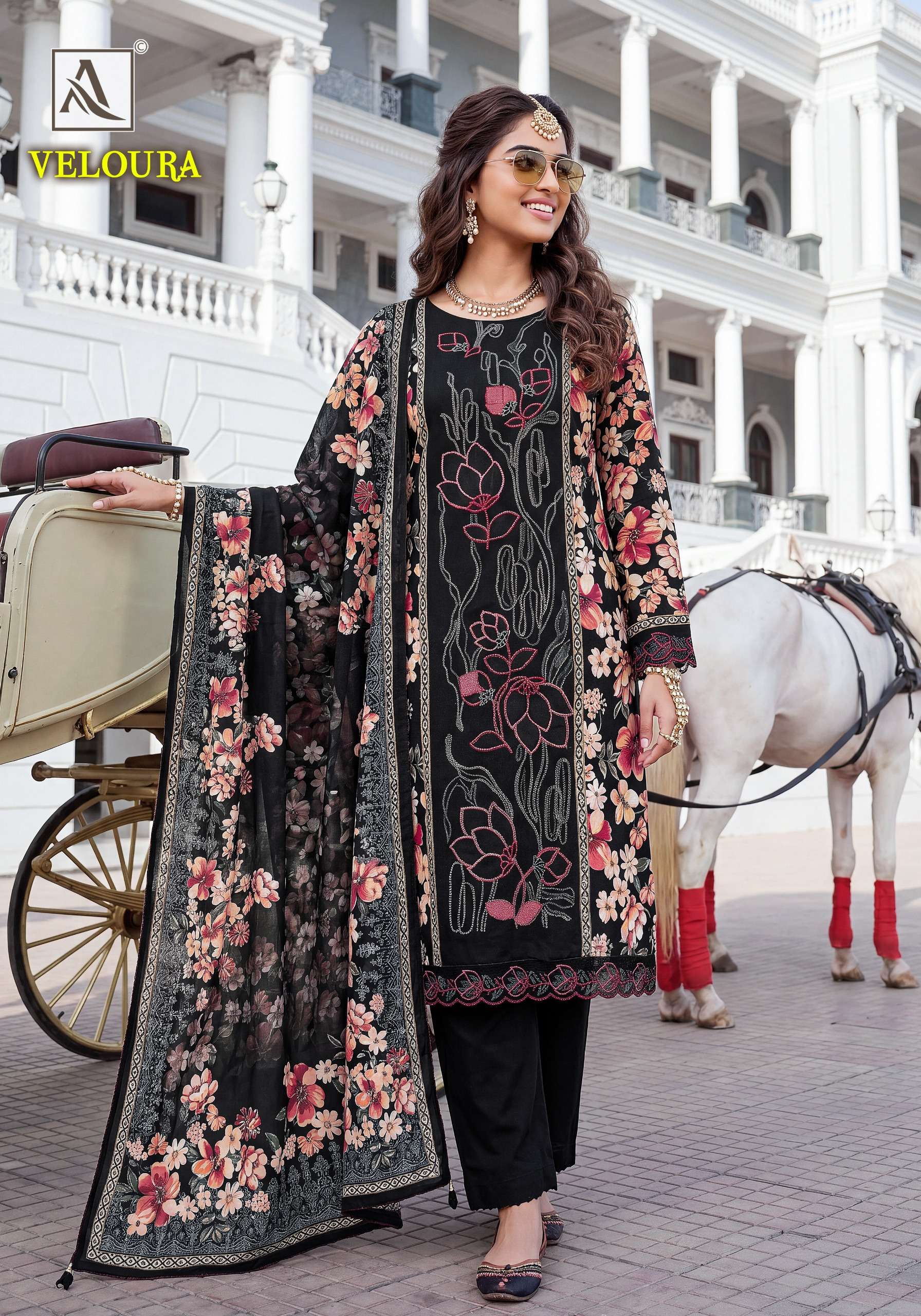 ALOK SUITS VELOURA VISCOSE DIGITAL PRINT WITH FANCY WORKS SUIT 