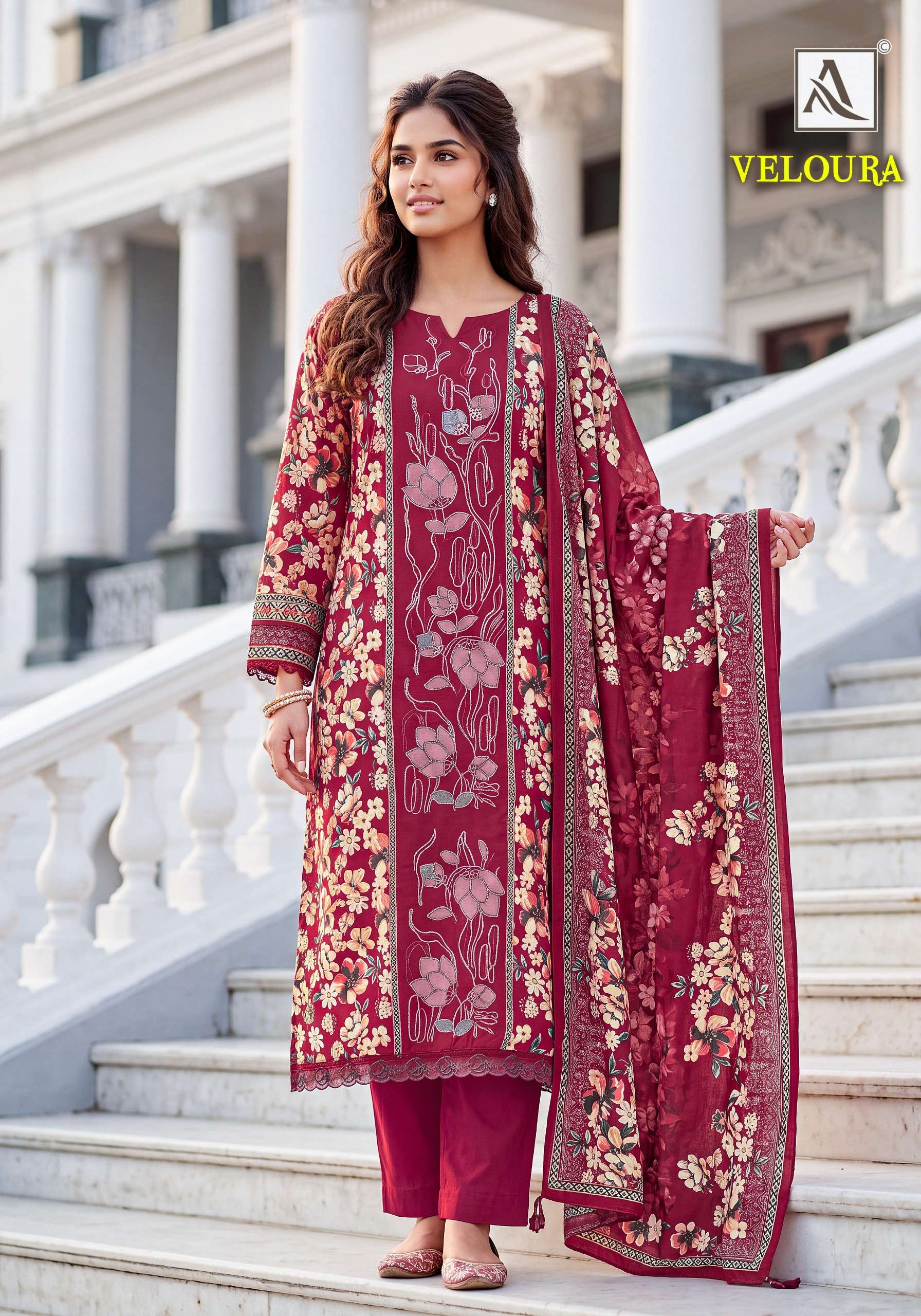 ALOK SUITS VELOURA VISCOSE DIGITAL PRINT WITH FANCY WORKS SUIT 