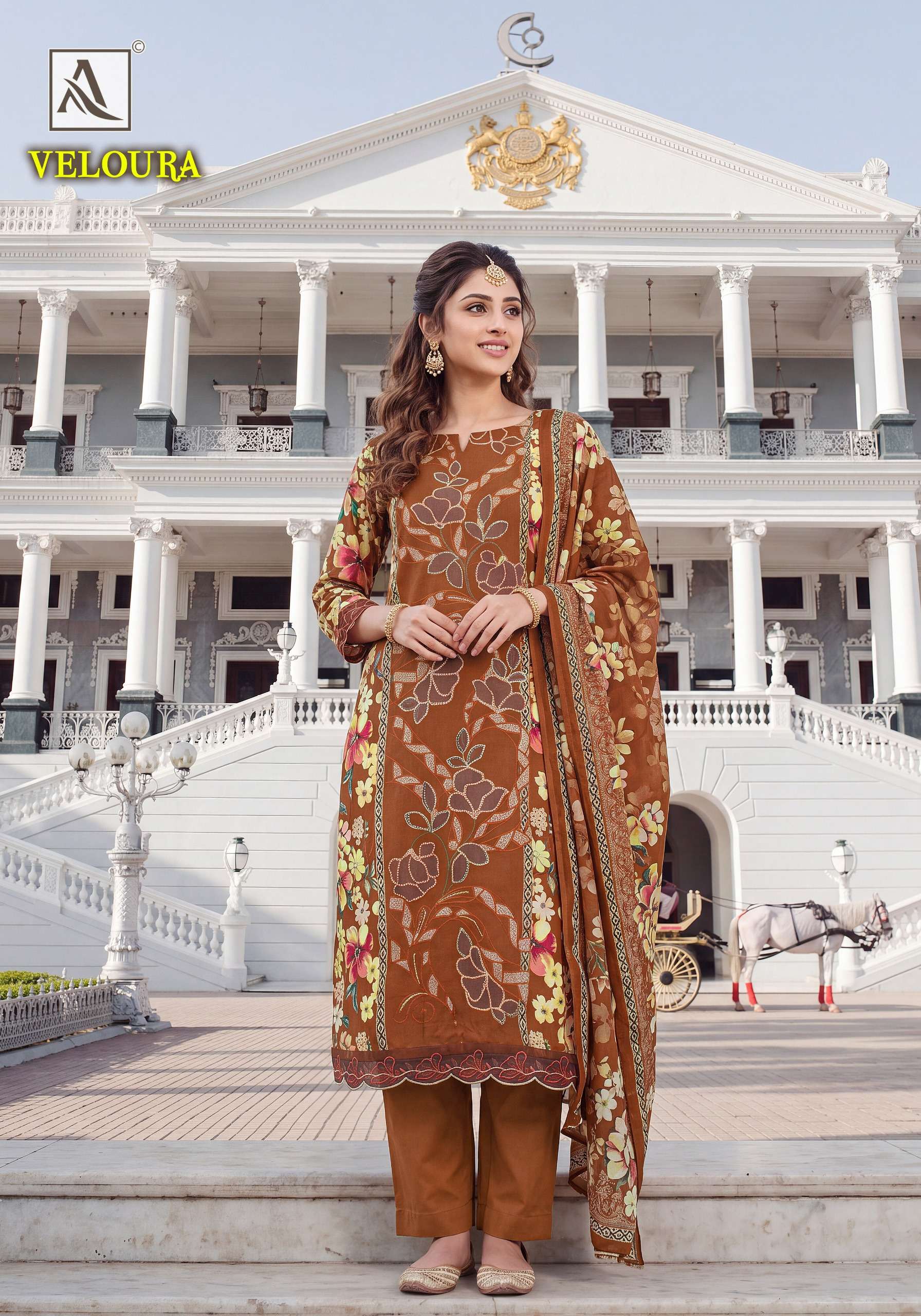 ALOK SUITS VELOURA VISCOSE DIGITAL PRINT WITH FANCY WORKS SUIT 