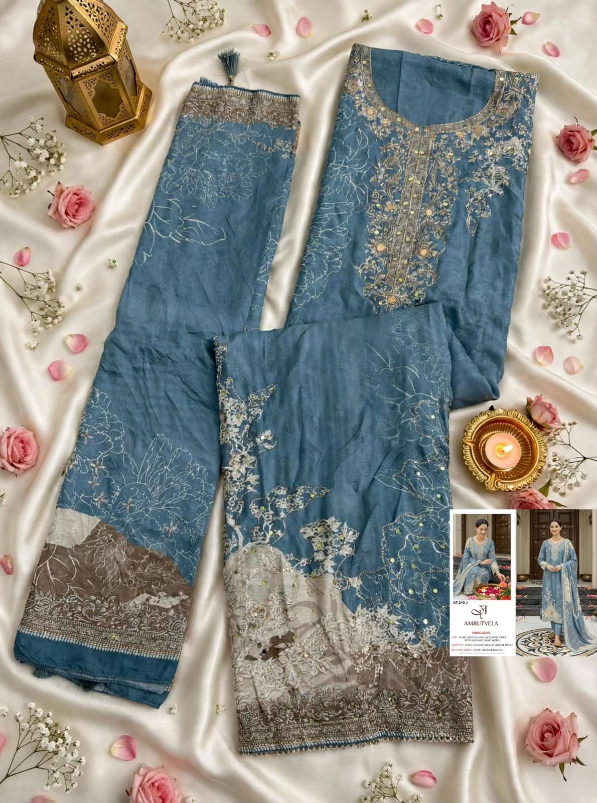 AMRUTVELA AT 210 IJKLM VISCOSE DIGITAL PRINT WITH AARI WORK DESIGNER SUIT