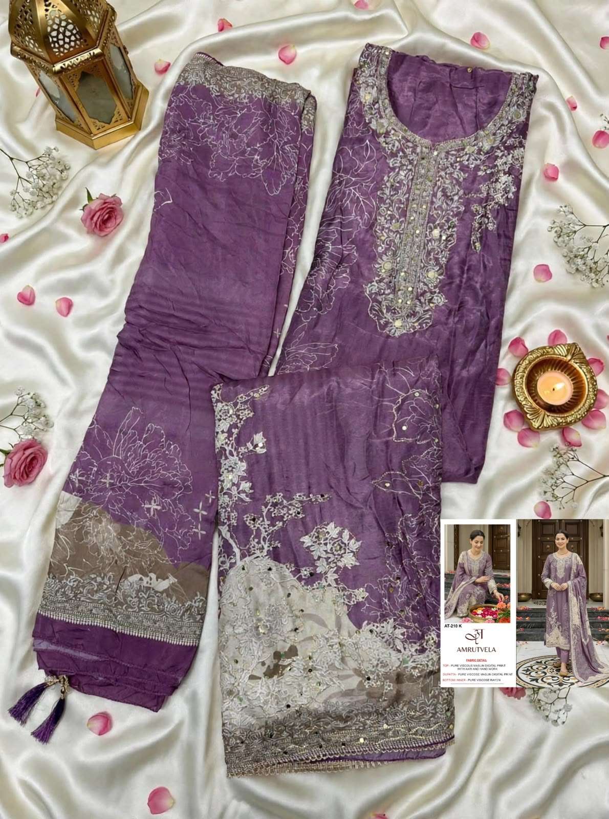 AMRUTVELA AT 210 IJKLM VISCOSE DIGITAL PRINT WITH AARI WORK DESIGNER SUIT