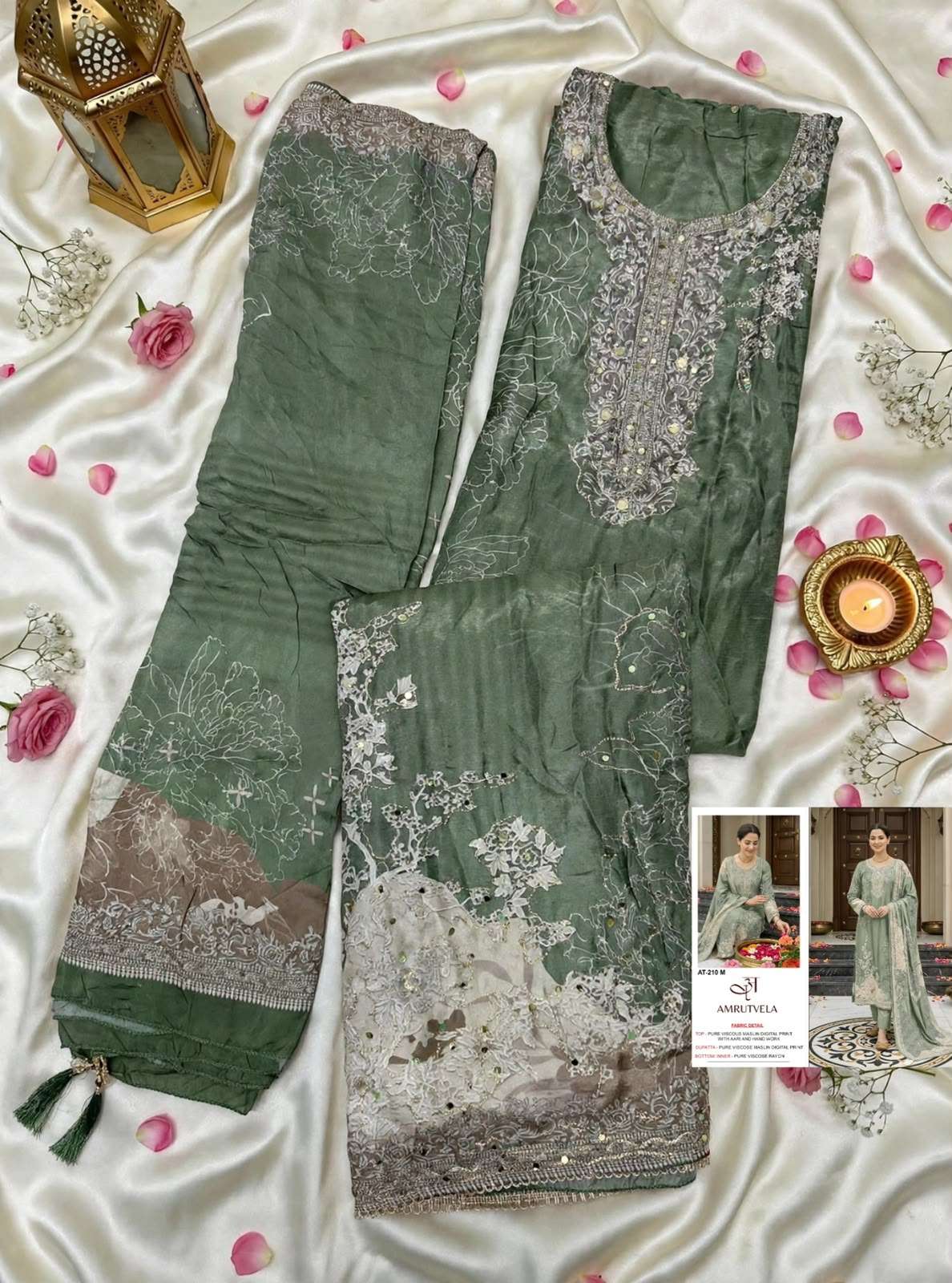 AMRUTVELA AT 210 IJKLM VISCOSE DIGITAL PRINT WITH AARI WORK DESIGNER SUIT