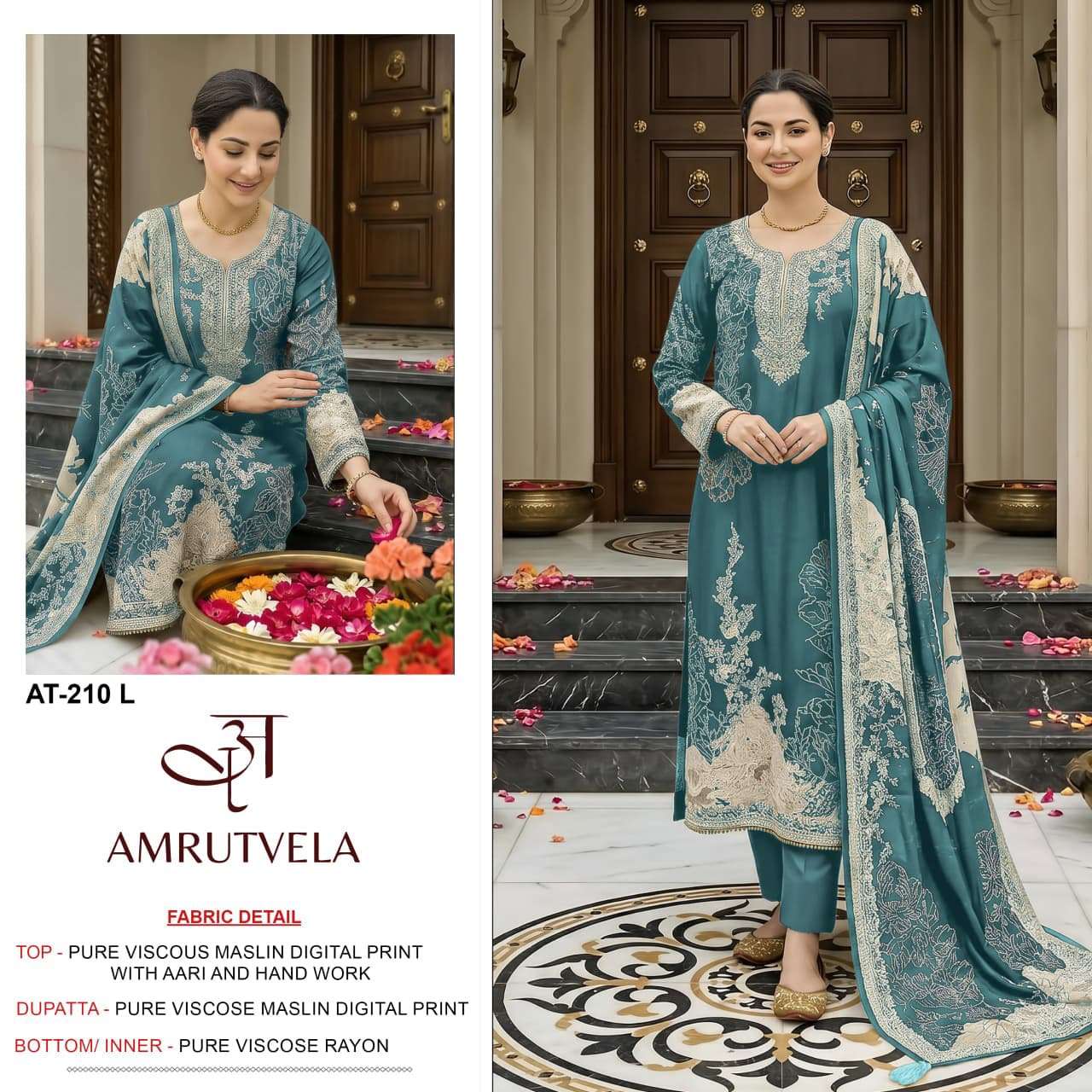 AMRUTVELA AT 210 IJKLM VISCOSE DIGITAL PRINT WITH AARI WORK DESIGNER SUIT