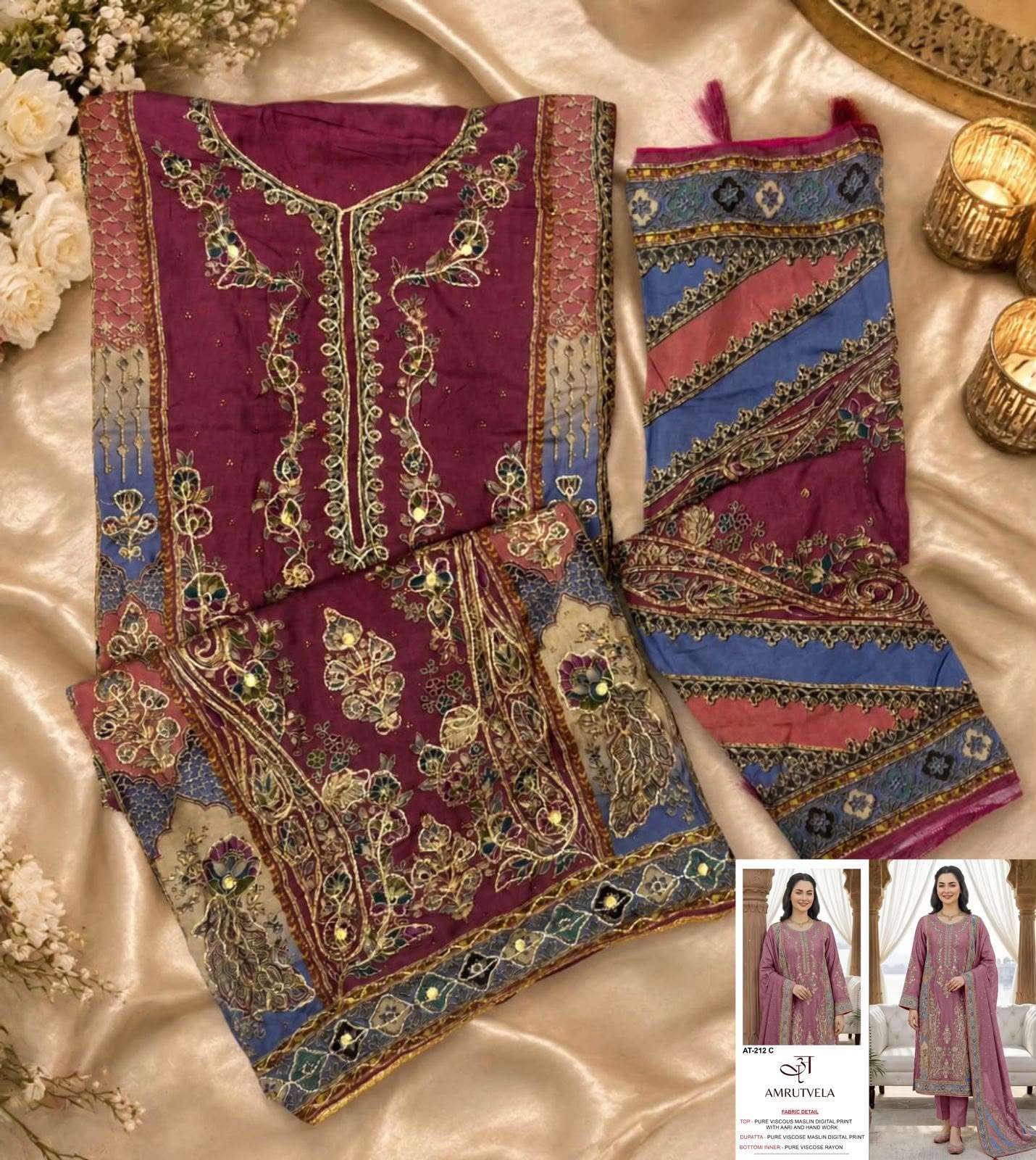 AMRUTVELA AT 212 HIT DESIGN VISCOSE DIGITAL PRINT WITH DESIGNER WORK SUIT