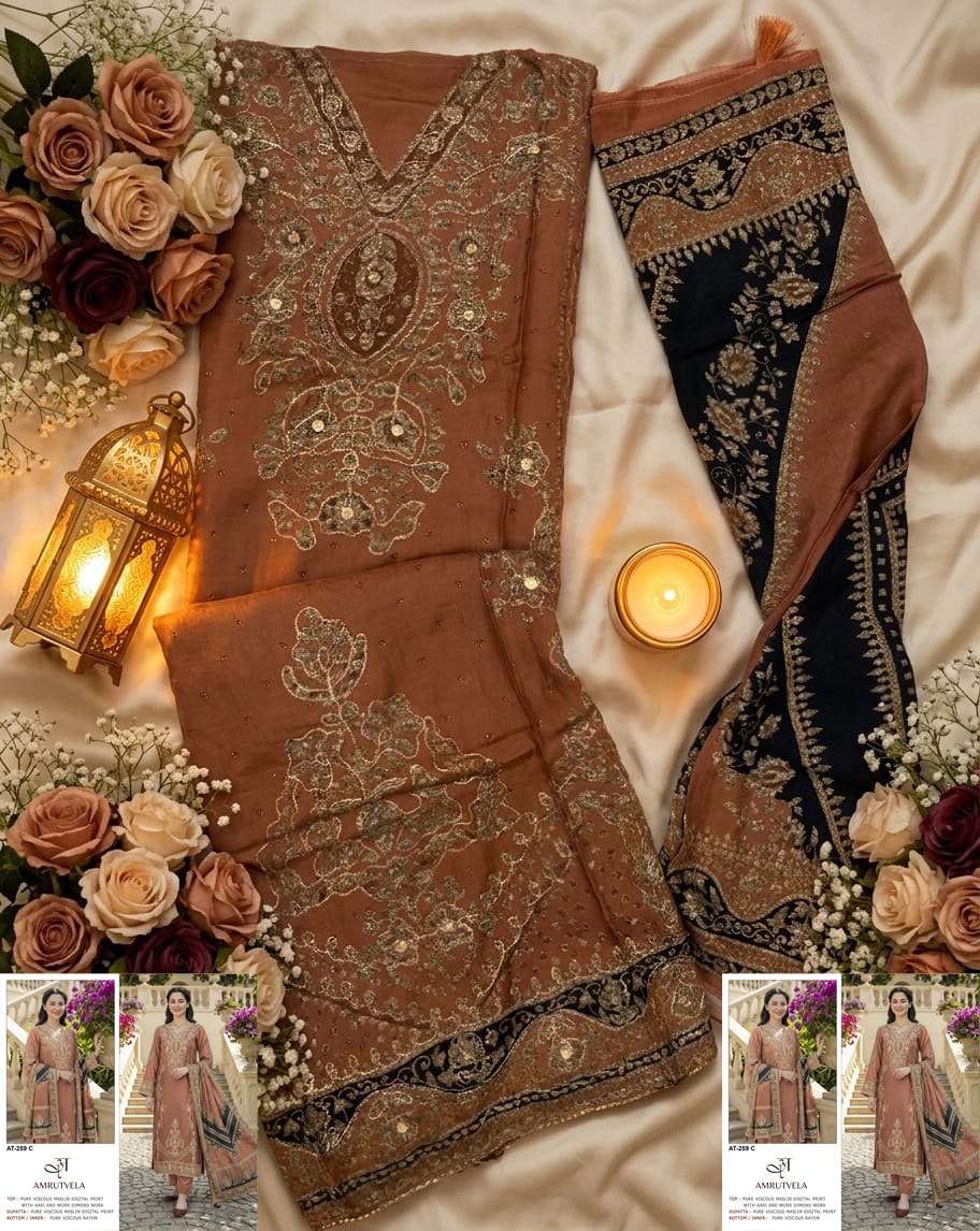 AMRUTVELA AT 259 VISCOSE DESIGNER WORK PAKISTANI SUIT