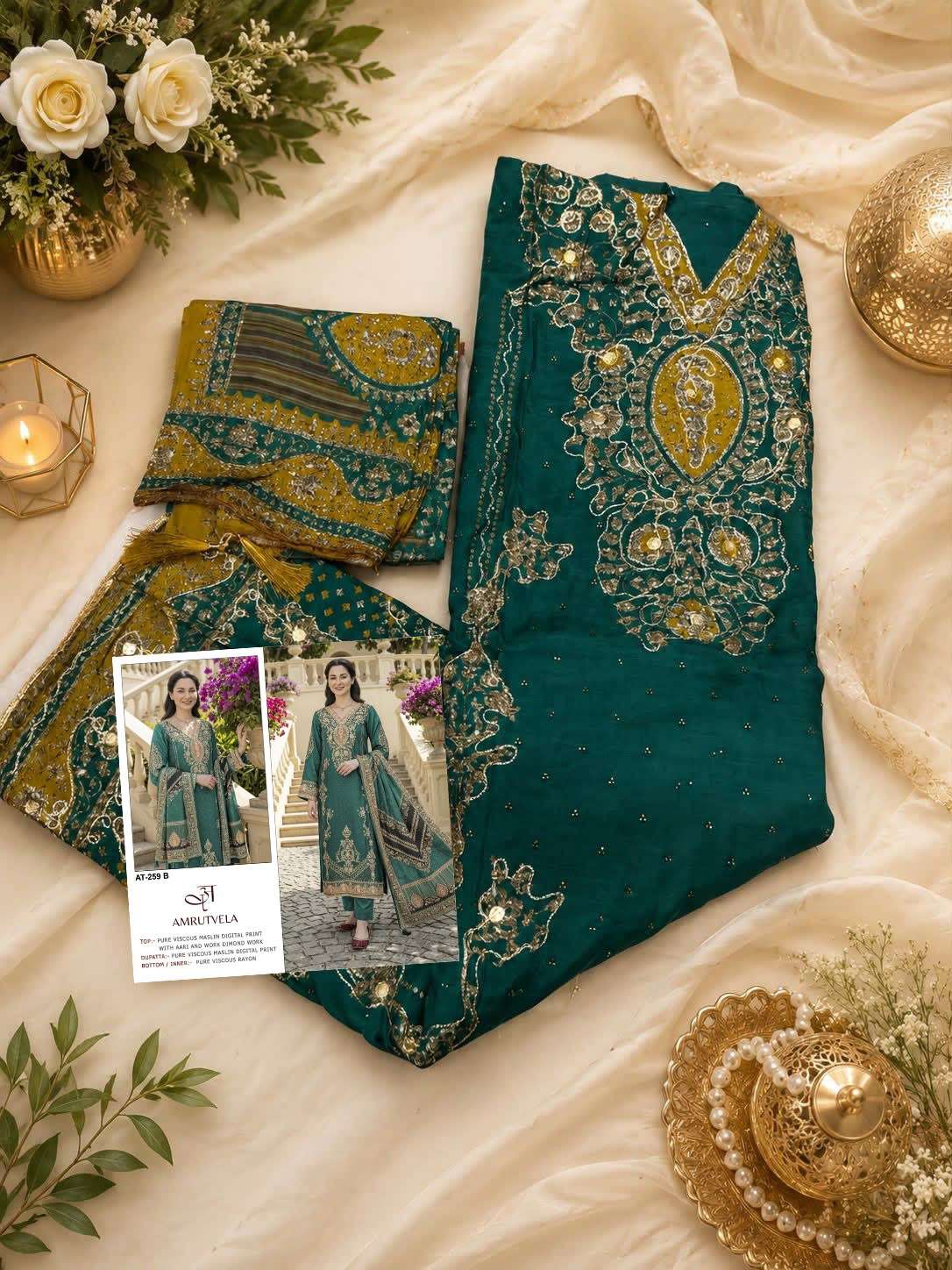 AMRUTVELA AT 259 VISCOSE DESIGNER WORK PAKISTANI SUIT