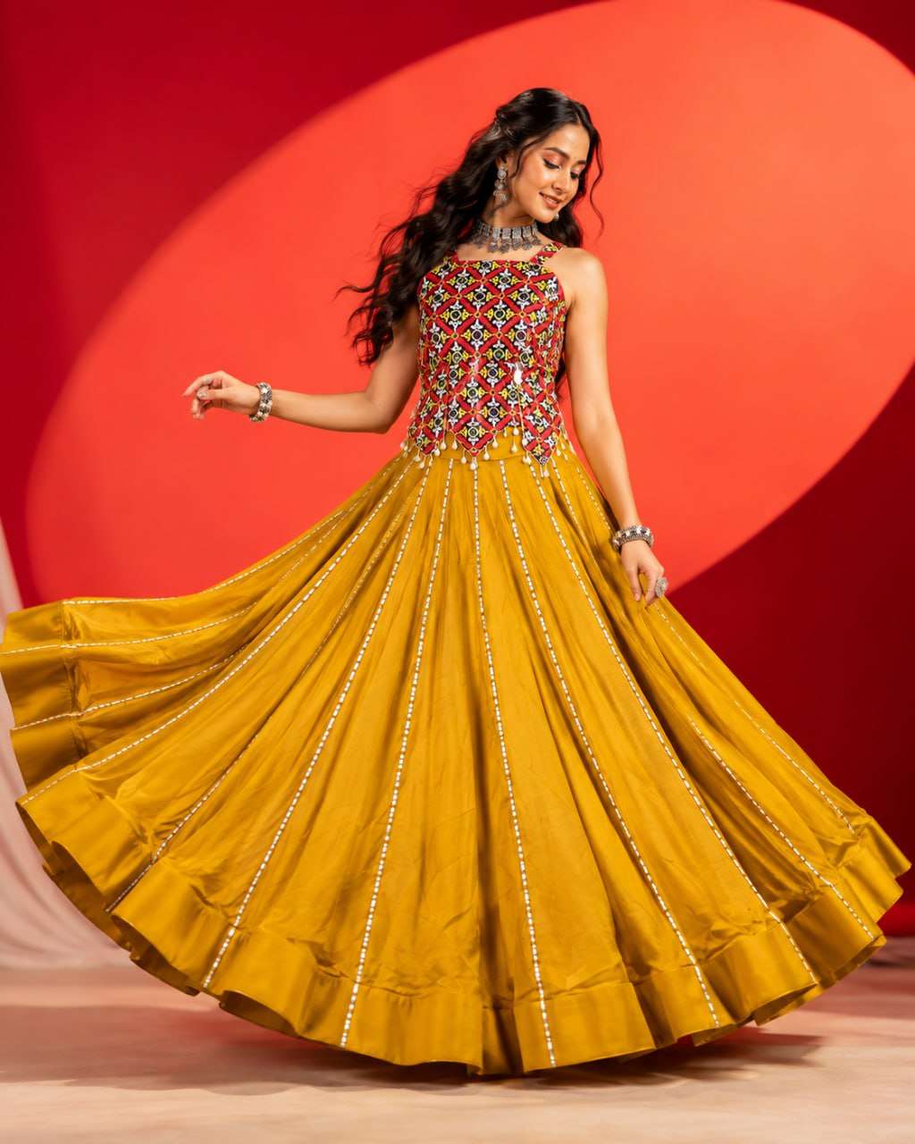 BANDHANI PALACE KESARIYA COTTON DESIGNER WORK NAVRATRI WEAR LEHENGA CHOLI 