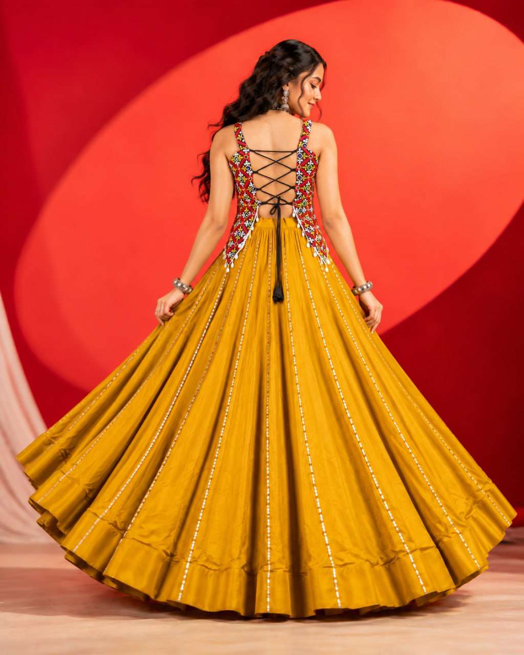BANDHANI PALACE KESARIYA COTTON DESIGNER WORK NAVRATRI WEAR LEHENGA CHOLI 