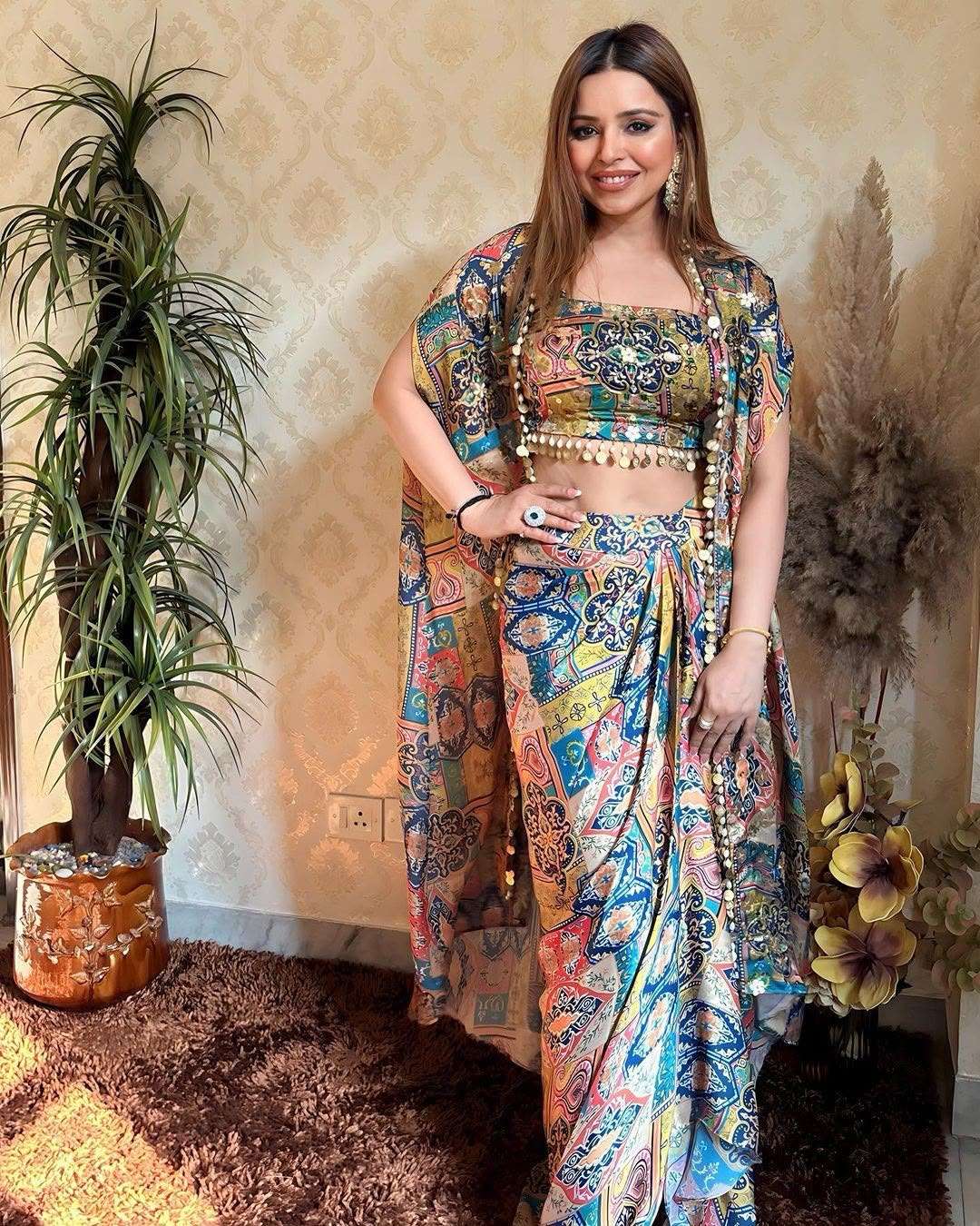 BE 230 FANCY WESTERN STYLE SILK PRINTED KOTI  BLOUSE WITH WESTERN BOTTOM SET