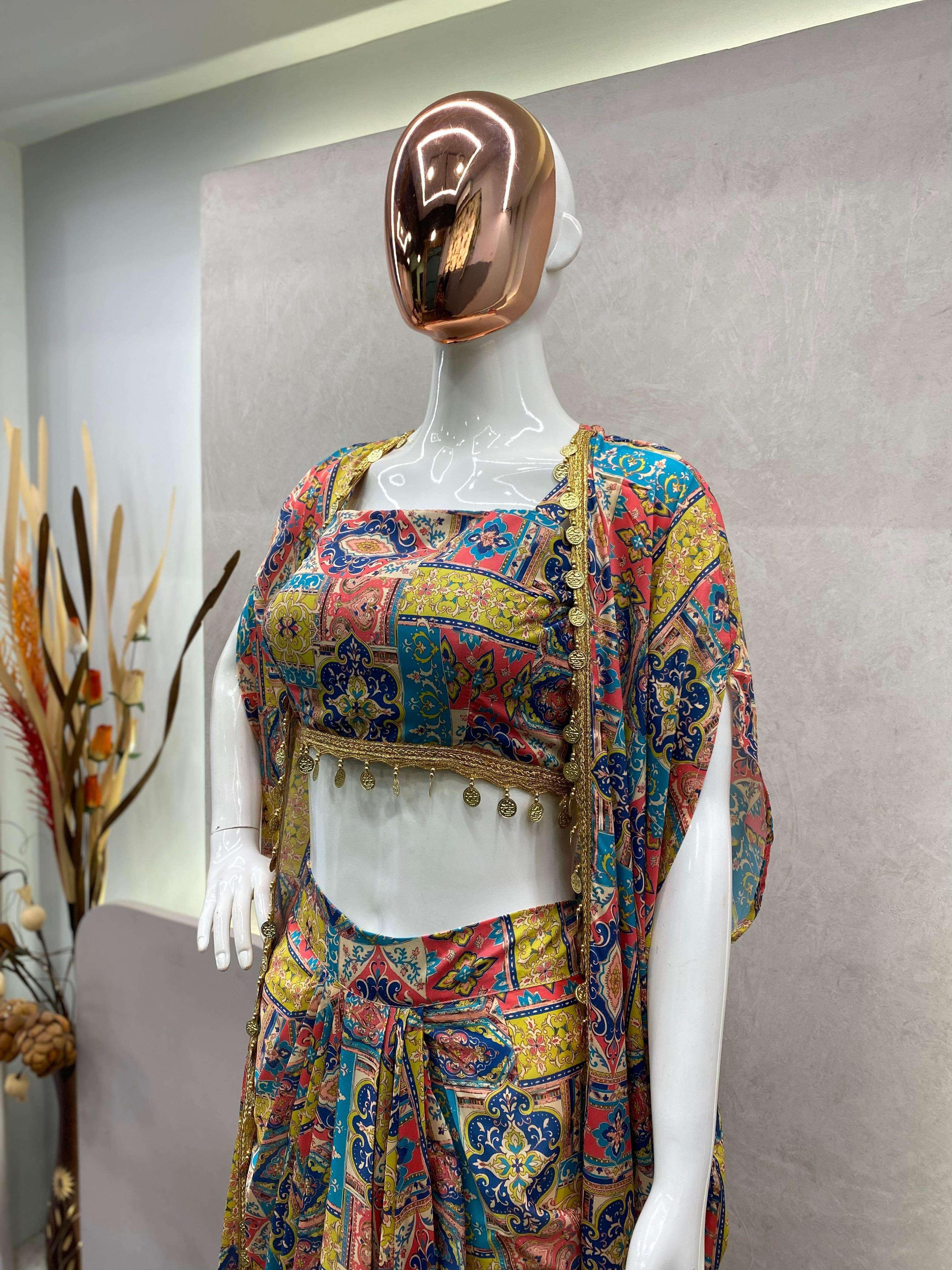 BE 230 FANCY WESTERN STYLE SILK PRINTED KOTI  BLOUSE WITH WESTERN BOTTOM SET