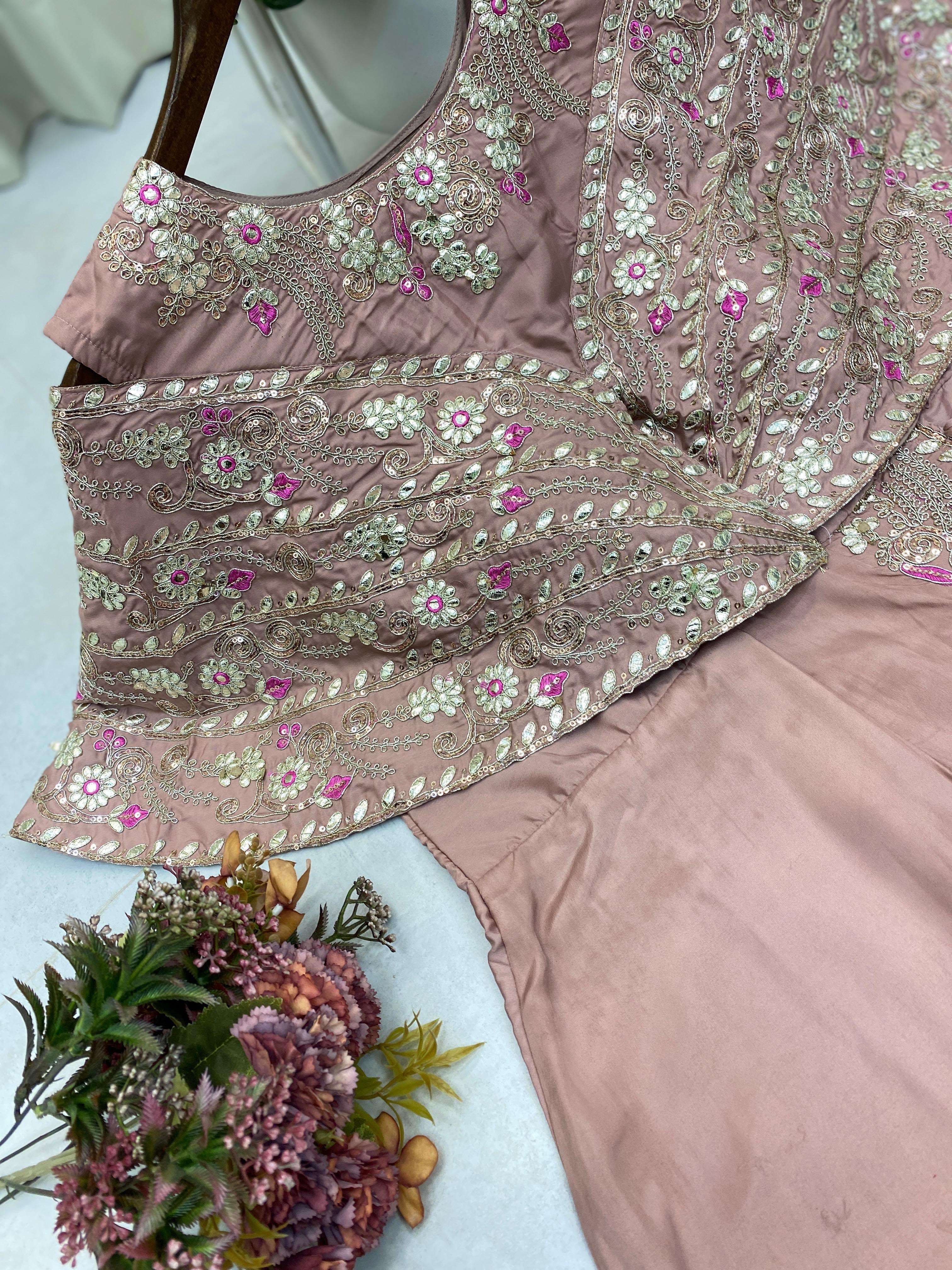 BE 327 SILK BEAUTIFUL DESIGNER LOOK PARTY WEAR INDO WESTERN STYLE GOWN WITH PANT PAIR 