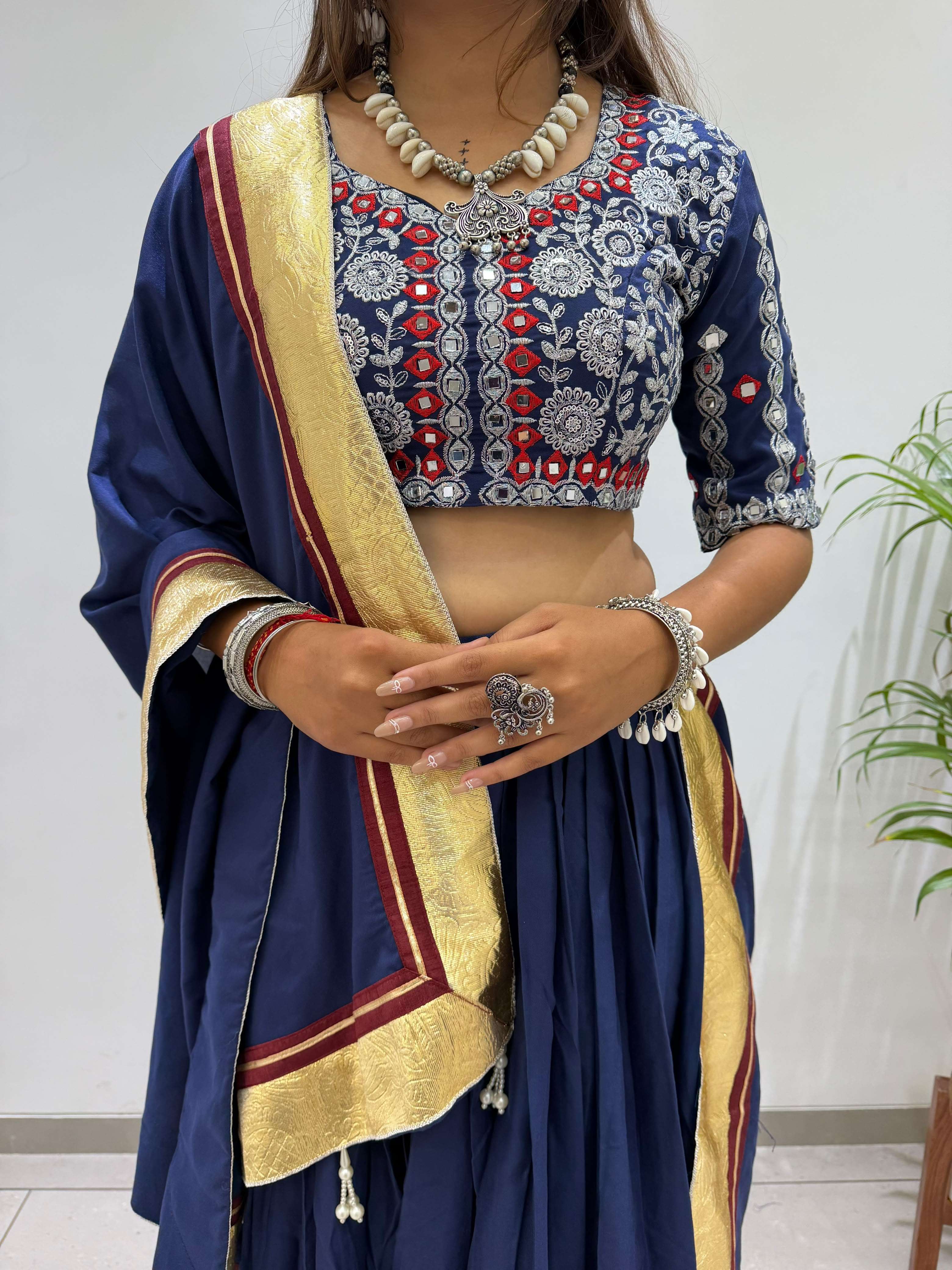 BE 507 RAYON DESIGNER EMBROIDERED REAL MIRROR WORK LAHENGA CHOLI COLLECTION 