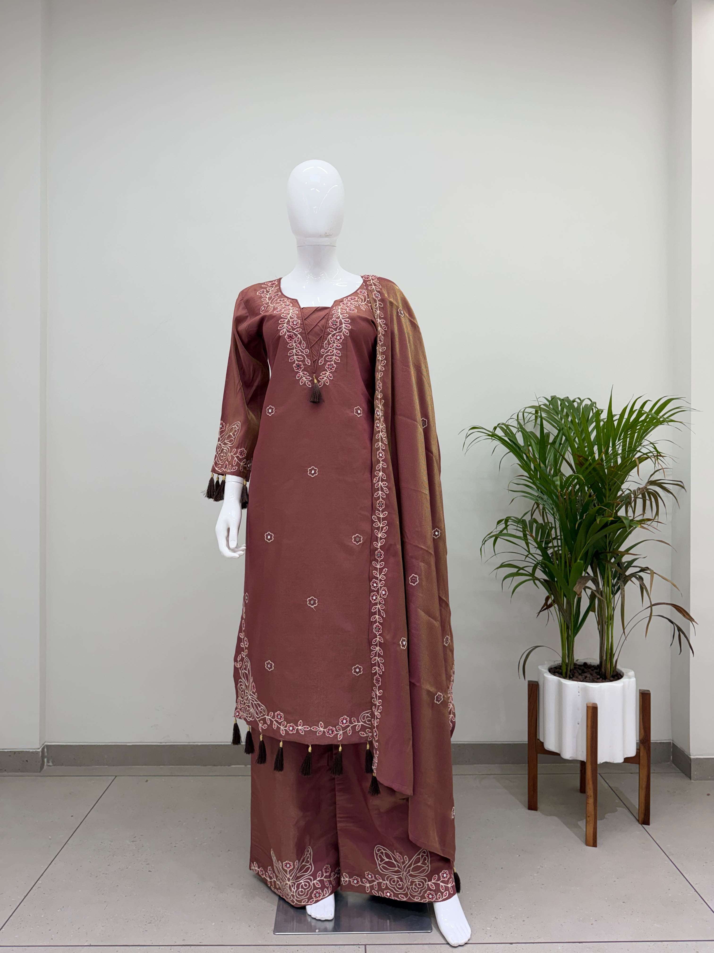 BE 513 DESIGNER MIRROR EMBROIDERED WORKED TOP PANT WITH DUPATTA SET