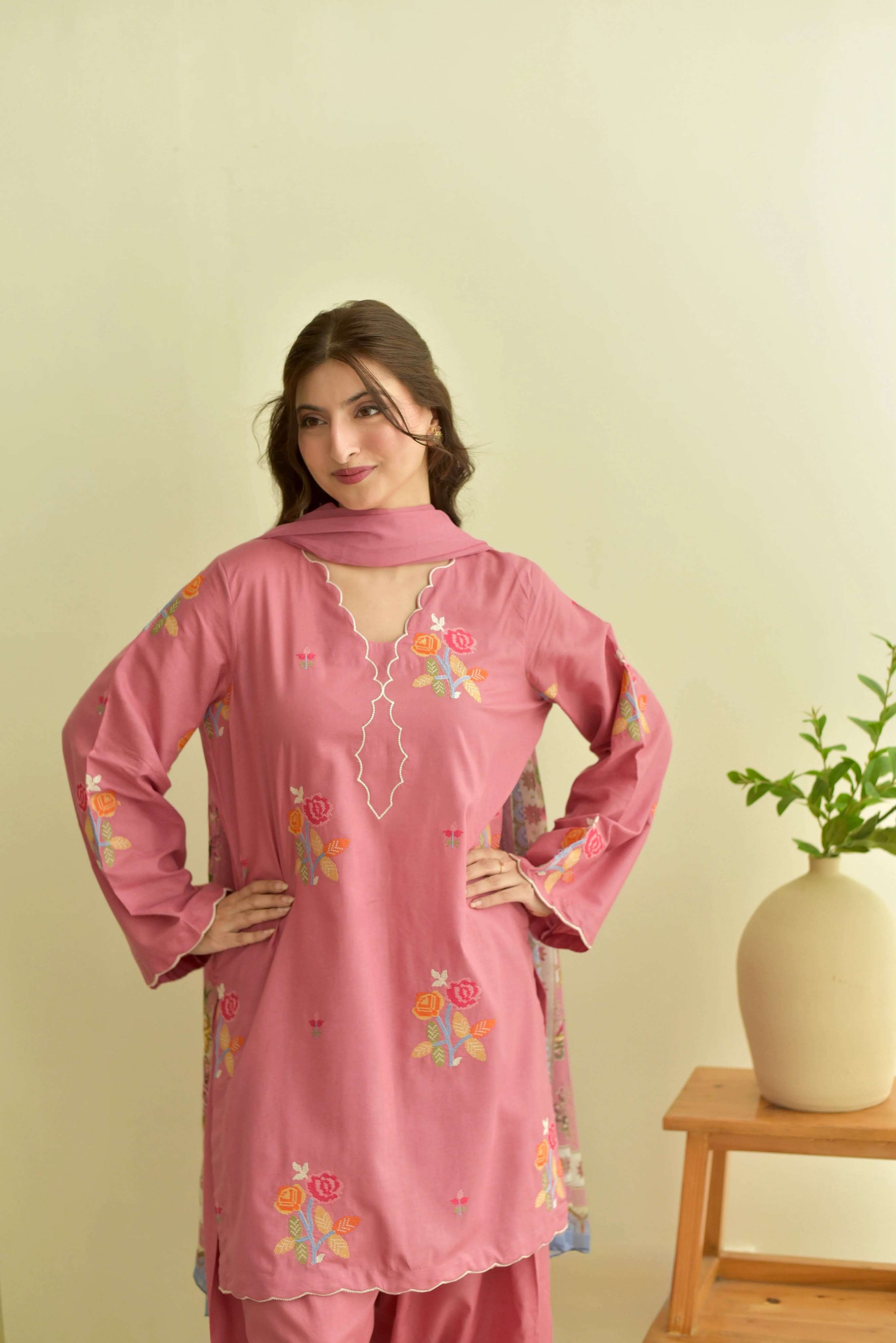BE 514 CHANDERI SILK BEAUTIFUL DESIGNERDESIGNER LOOK TOP PLAZZO AND DUPATTA SET