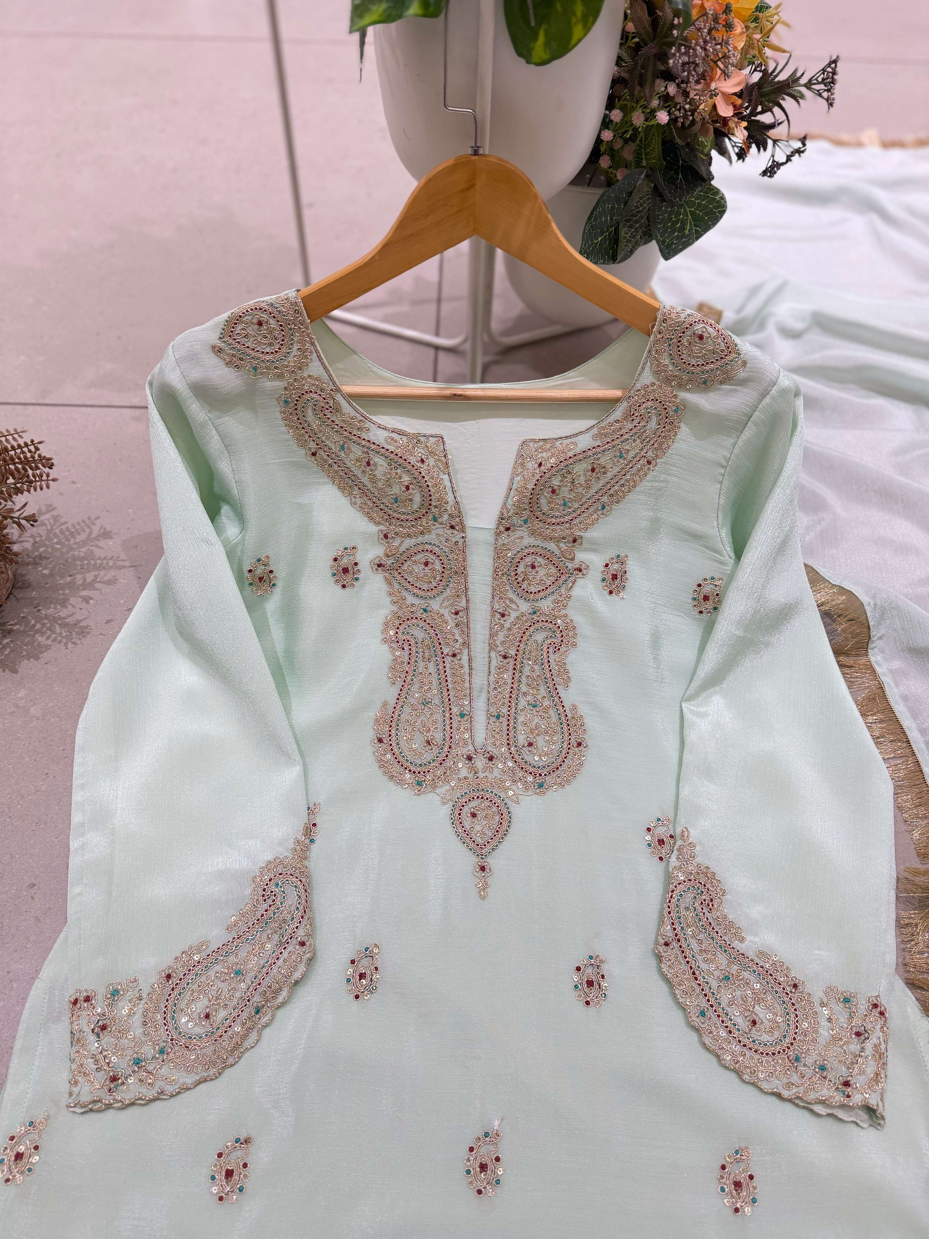 BE 515 DESIGNER WORKED FESTIVE WEAR TOP PLAZZO AND DUPATTA SET