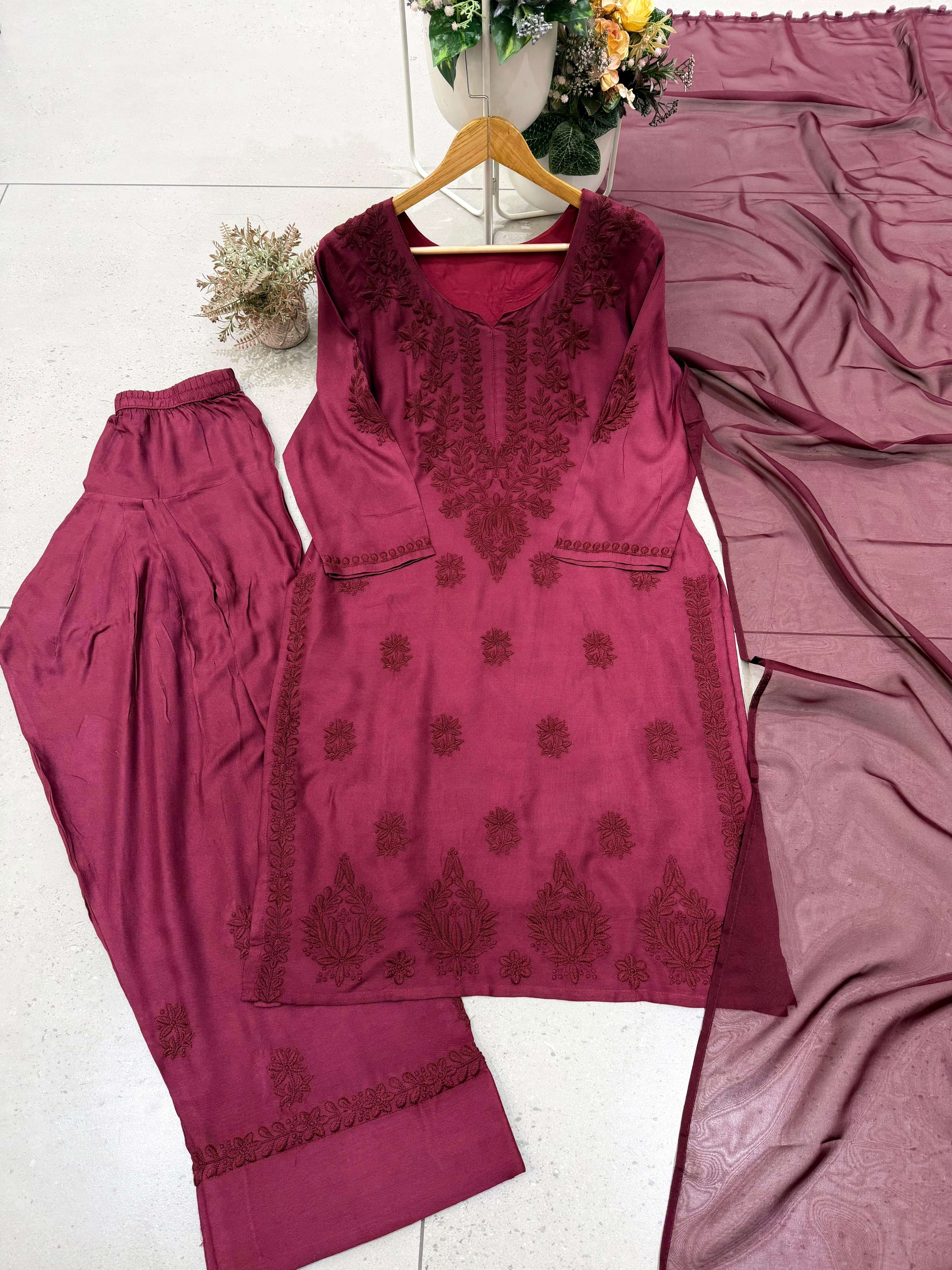 BE 517 RAYON FANCY EMBROIDERY DESIGNER WORK TOP SALWAAR WITH DUPATTA SET 