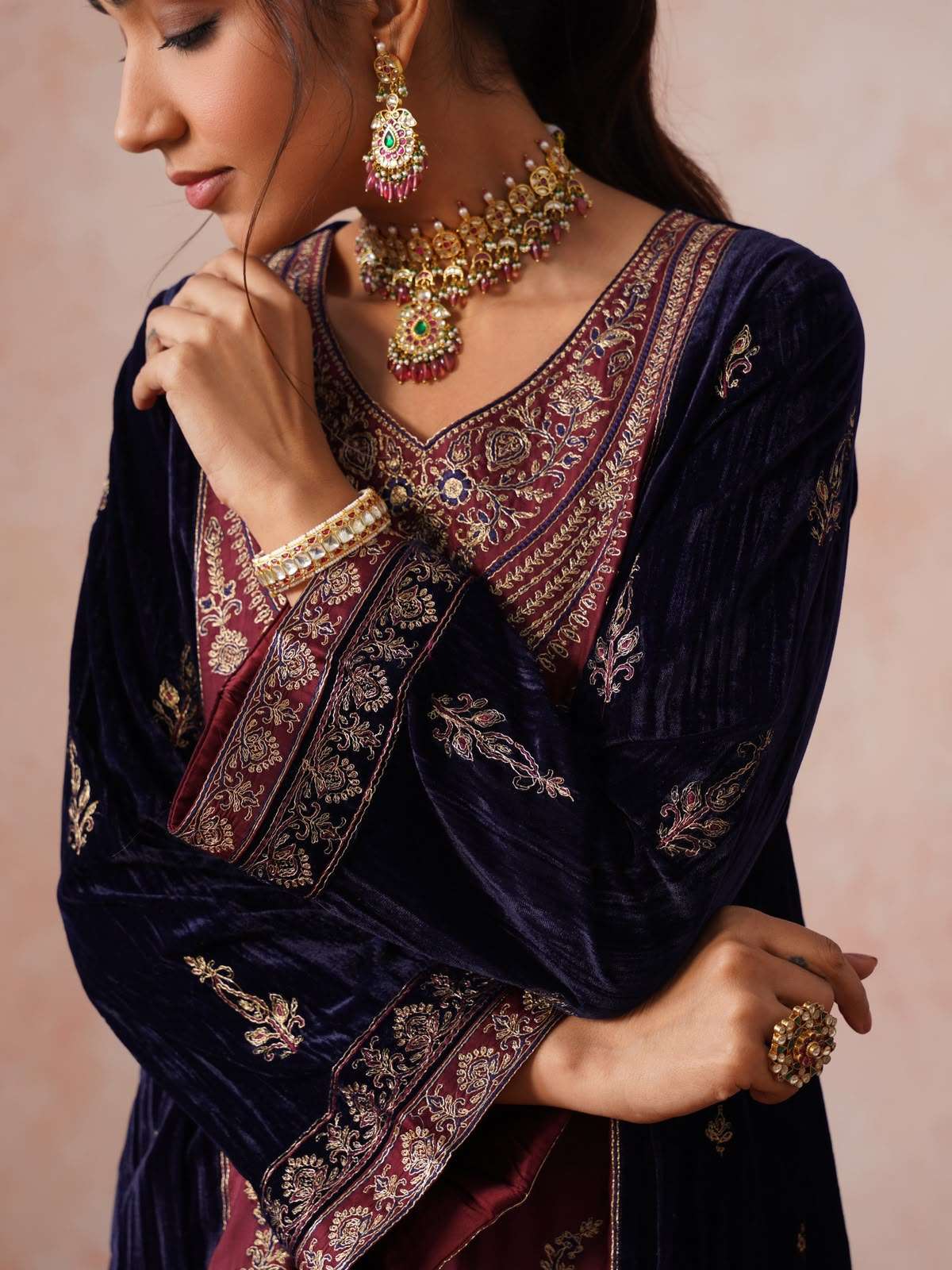 BE 522 VELVET BEAUTIFUL EMBROIDERED DESIGNER LOOK TOP SALWAR AND DUPATTA 