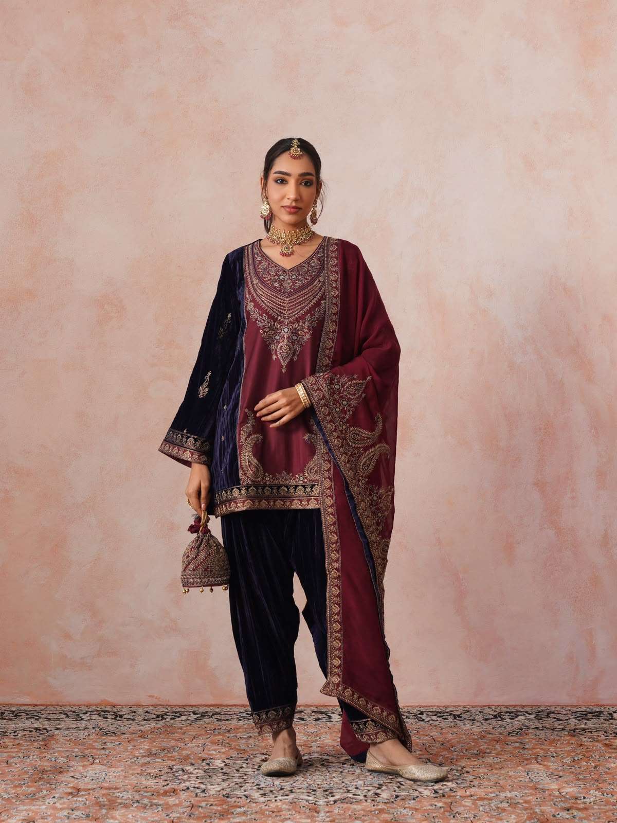 BE 522 VELVET BEAUTIFUL EMBROIDERED DESIGNER LOOK TOP SALWAR AND DUPATTA 