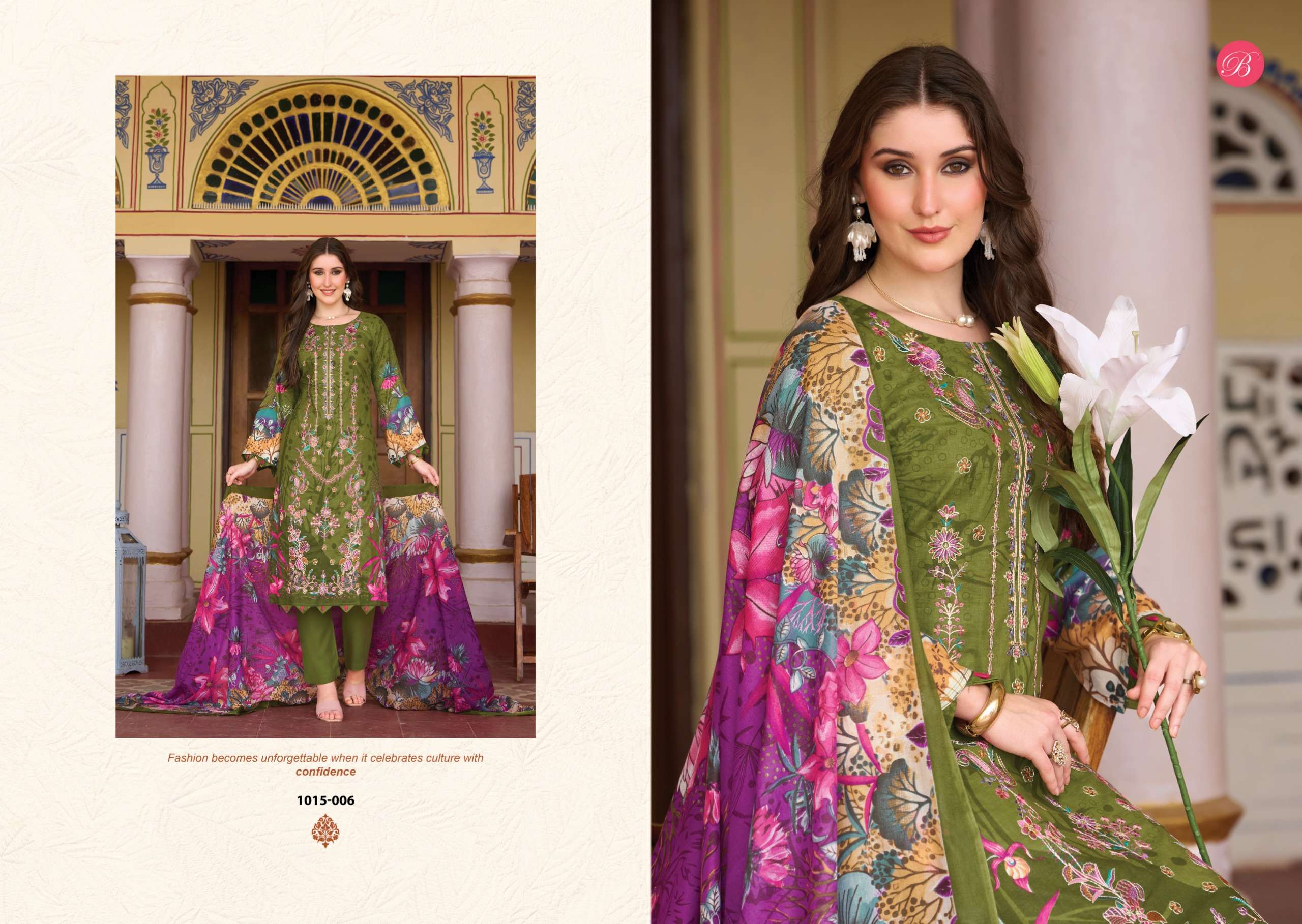 BELLIZA DESIGNER STUDIO CHEVRON VOL 6 COTTON DIGITAL PRINTS WITH EMBROIDERY WORK SUIT