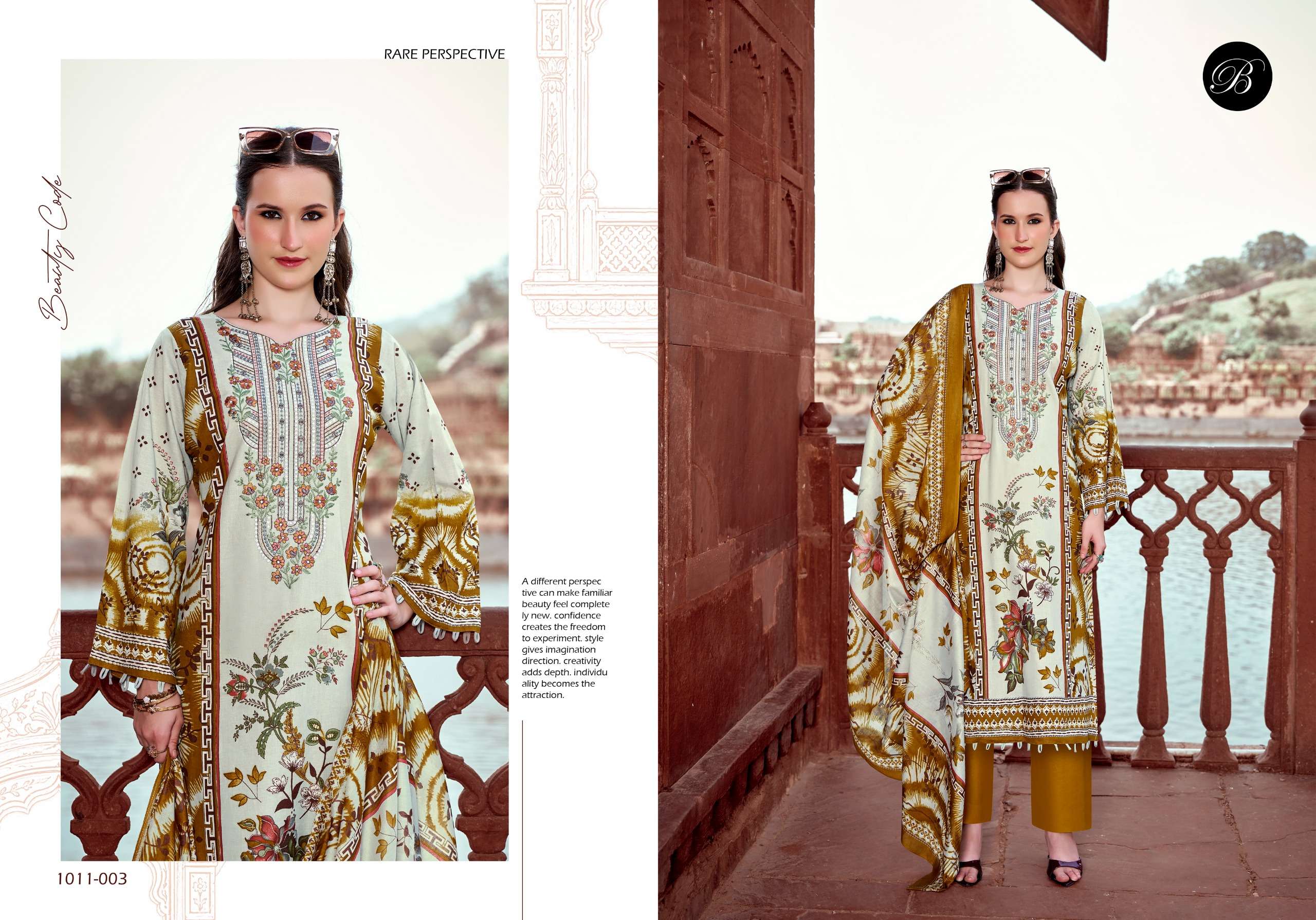 BELLIZA DESIGNER STUDIO NAIRA VOL 158 COTTON DIGITAL PRINTS WITH FANCY EMBROIDERIES WORK SUIT