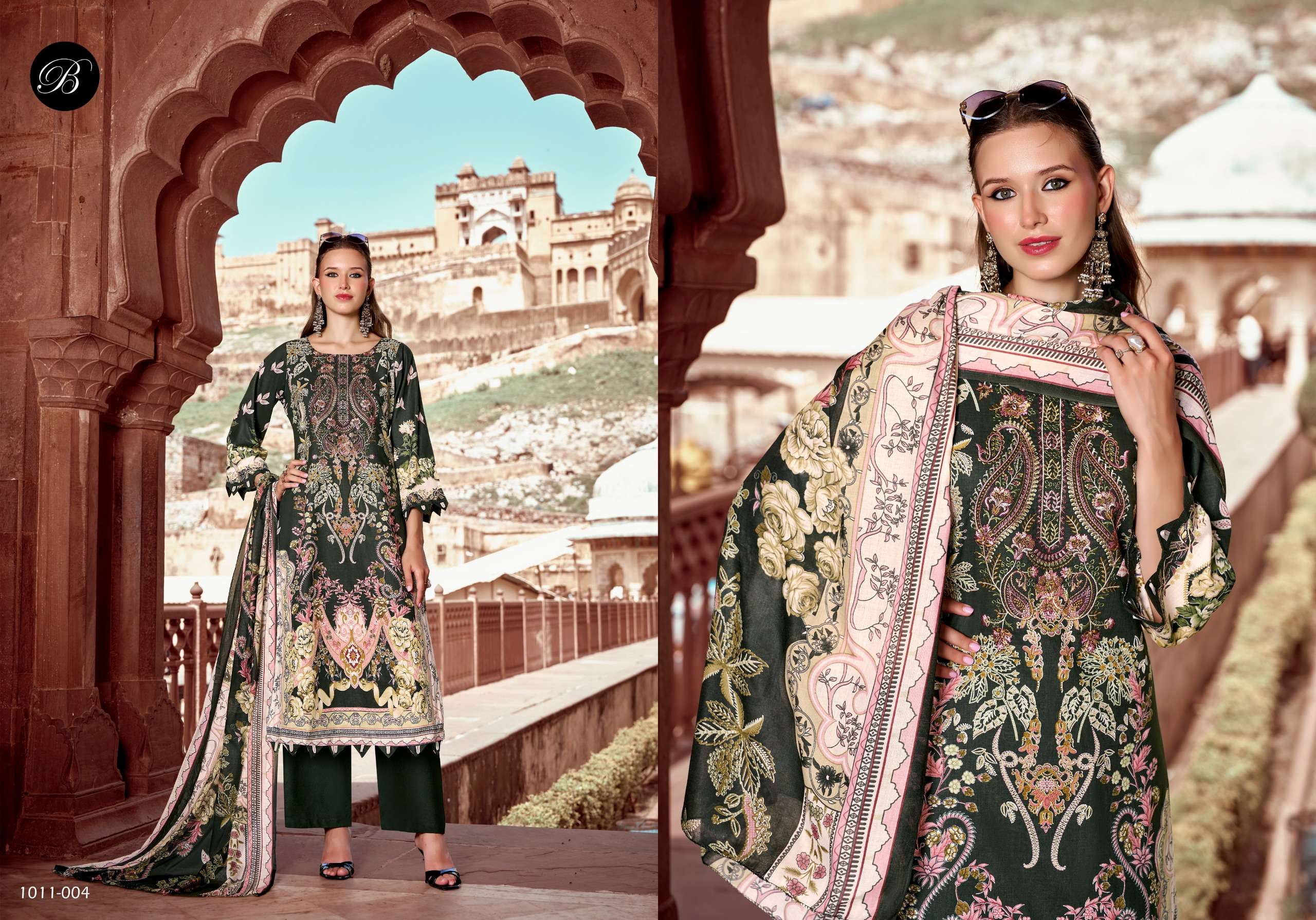 BELLIZA DESIGNER STUDIO NAIRA VOL 158 COTTON DIGITAL PRINTS WITH FANCY EMBROIDERIES WORK SUIT