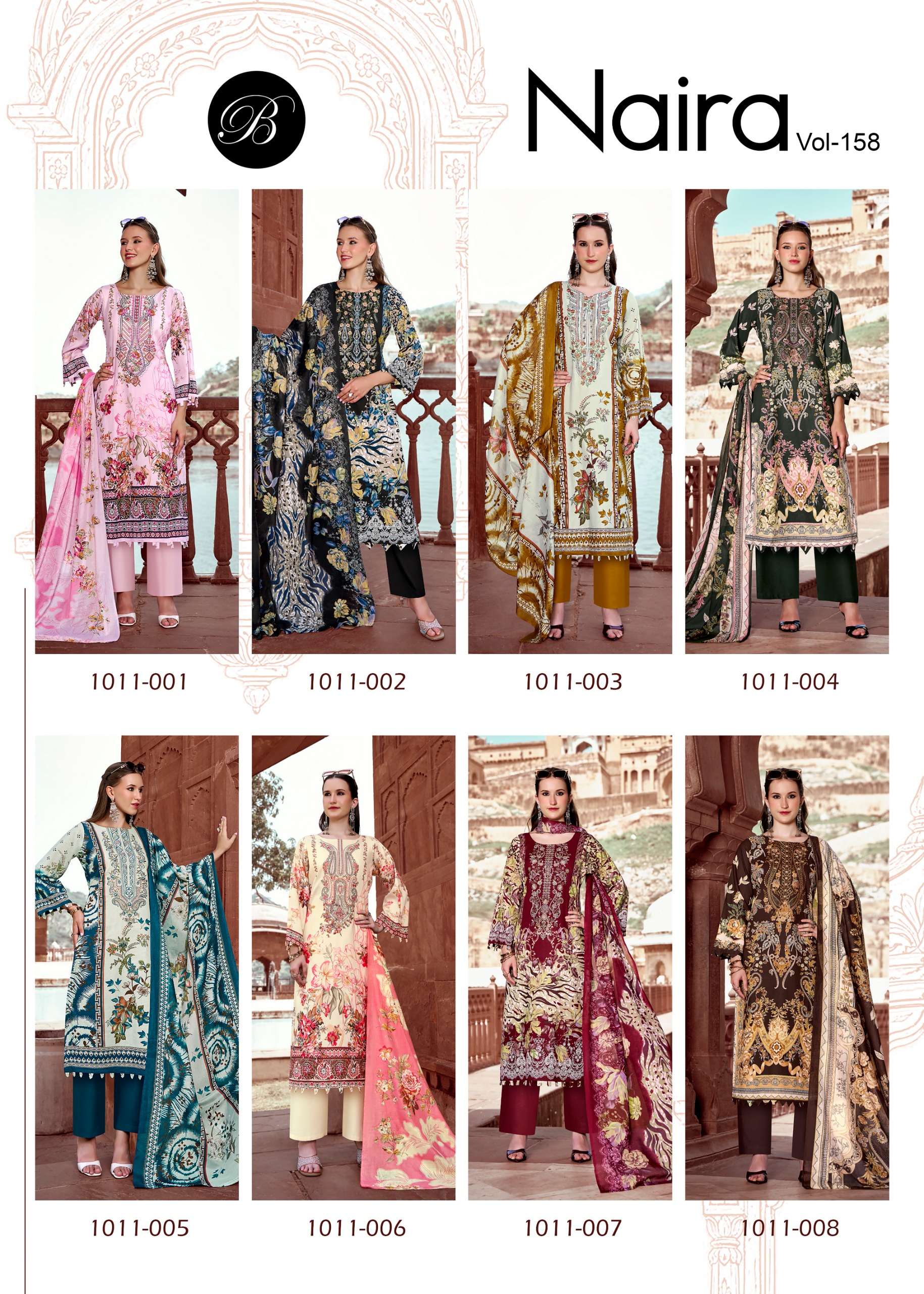 BELLIZA DESIGNER STUDIO NAIRA VOL 158 COTTON DIGITAL PRINTS WITH FANCY EMBROIDERIES WORK SUIT