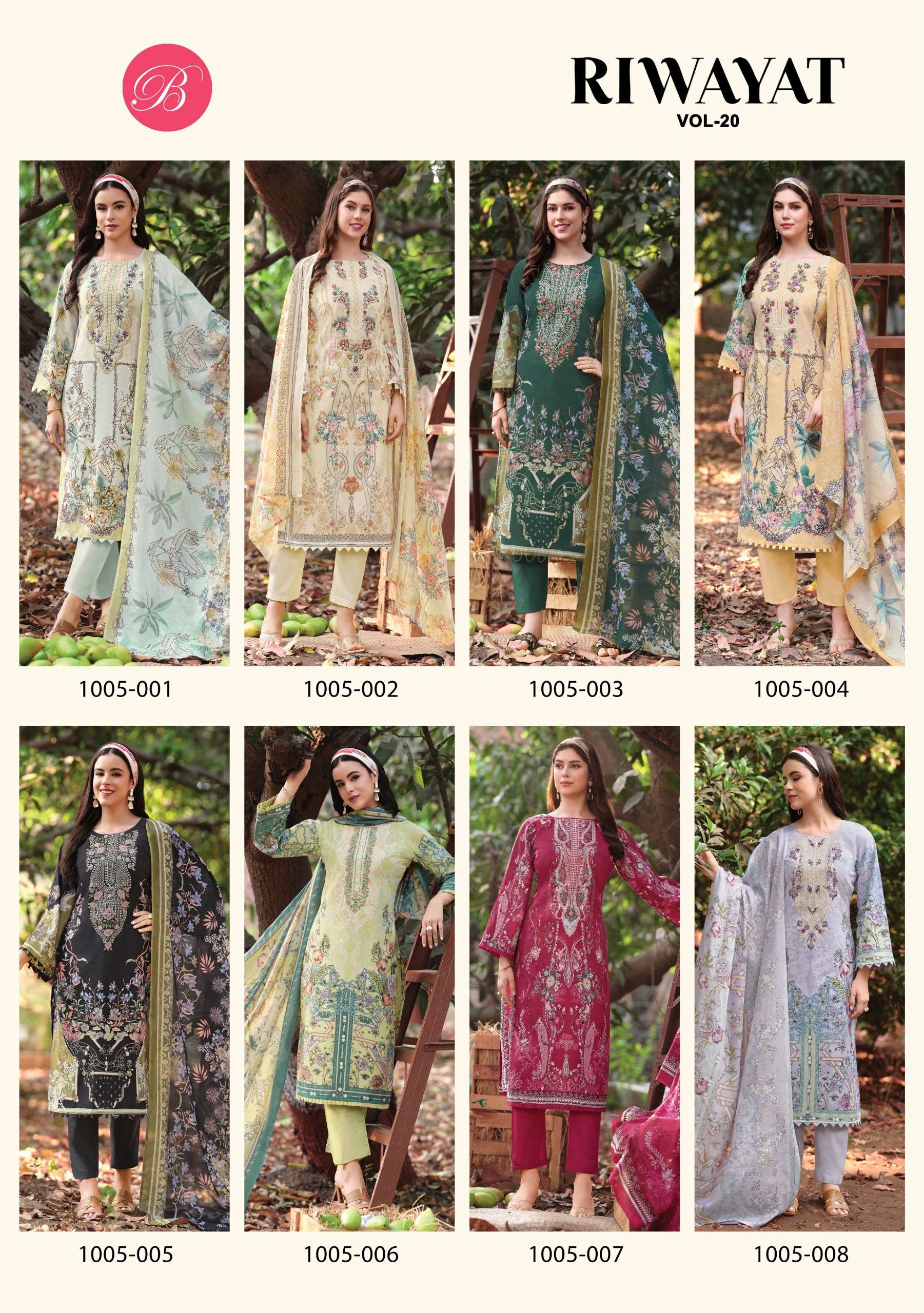 BELLIZA DESIGNER STUDIO RIWAYAT VOL 20 VISCOSE DIGITAL PRINT FANCY EMBROIDERIES WORK SUIT