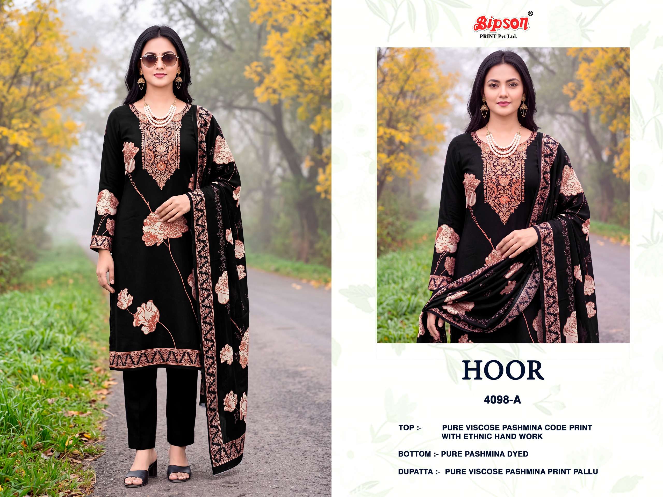 BIPSON PRINTS HOOR 4098 VISCOSE PASHMINA DIGITAL PRINT WITH HAND WORK SUIT