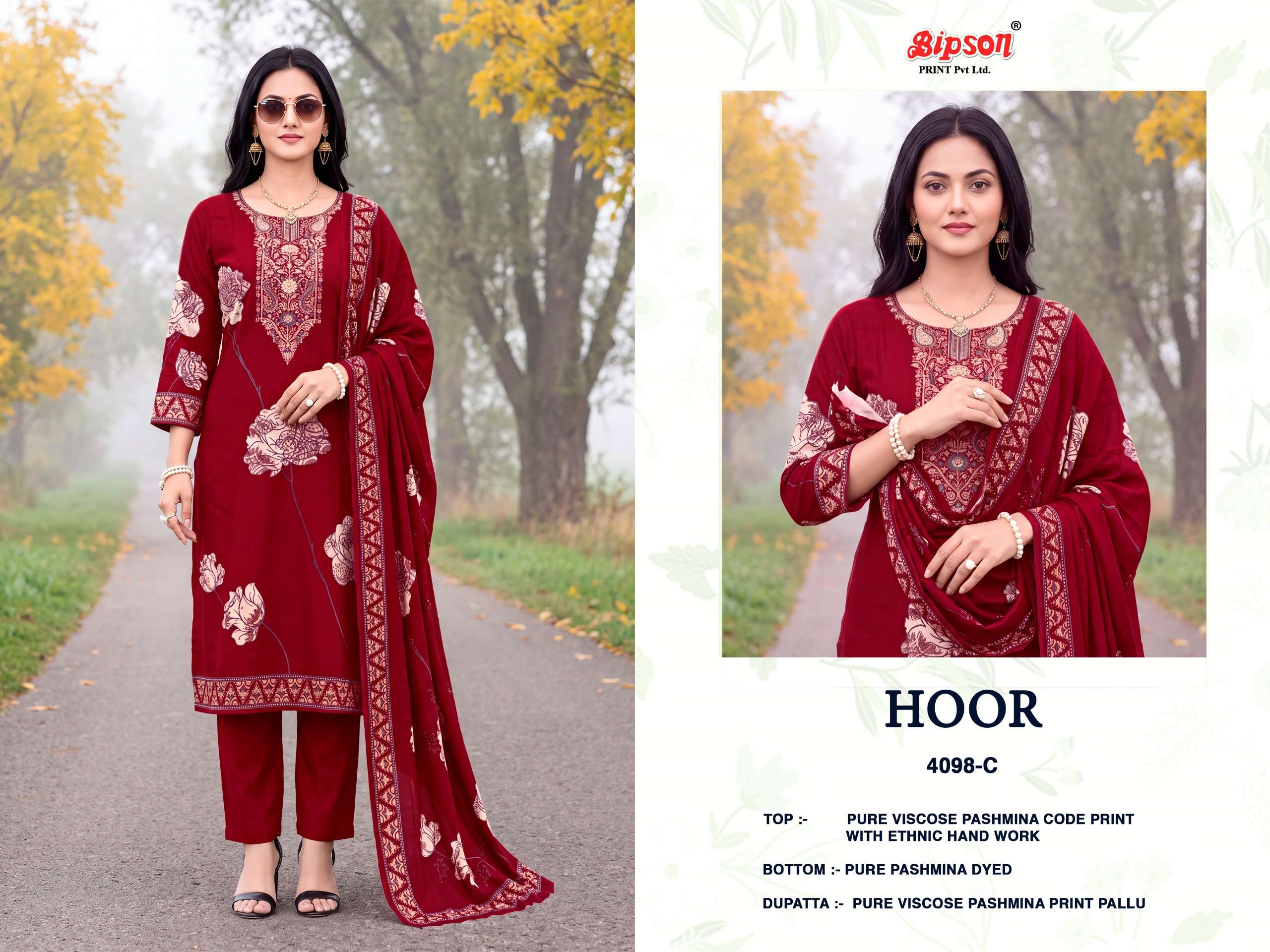 BIPSON PRINTS HOOR 4098 VISCOSE PASHMINA DIGITAL PRINT WITH HAND WORK SUIT