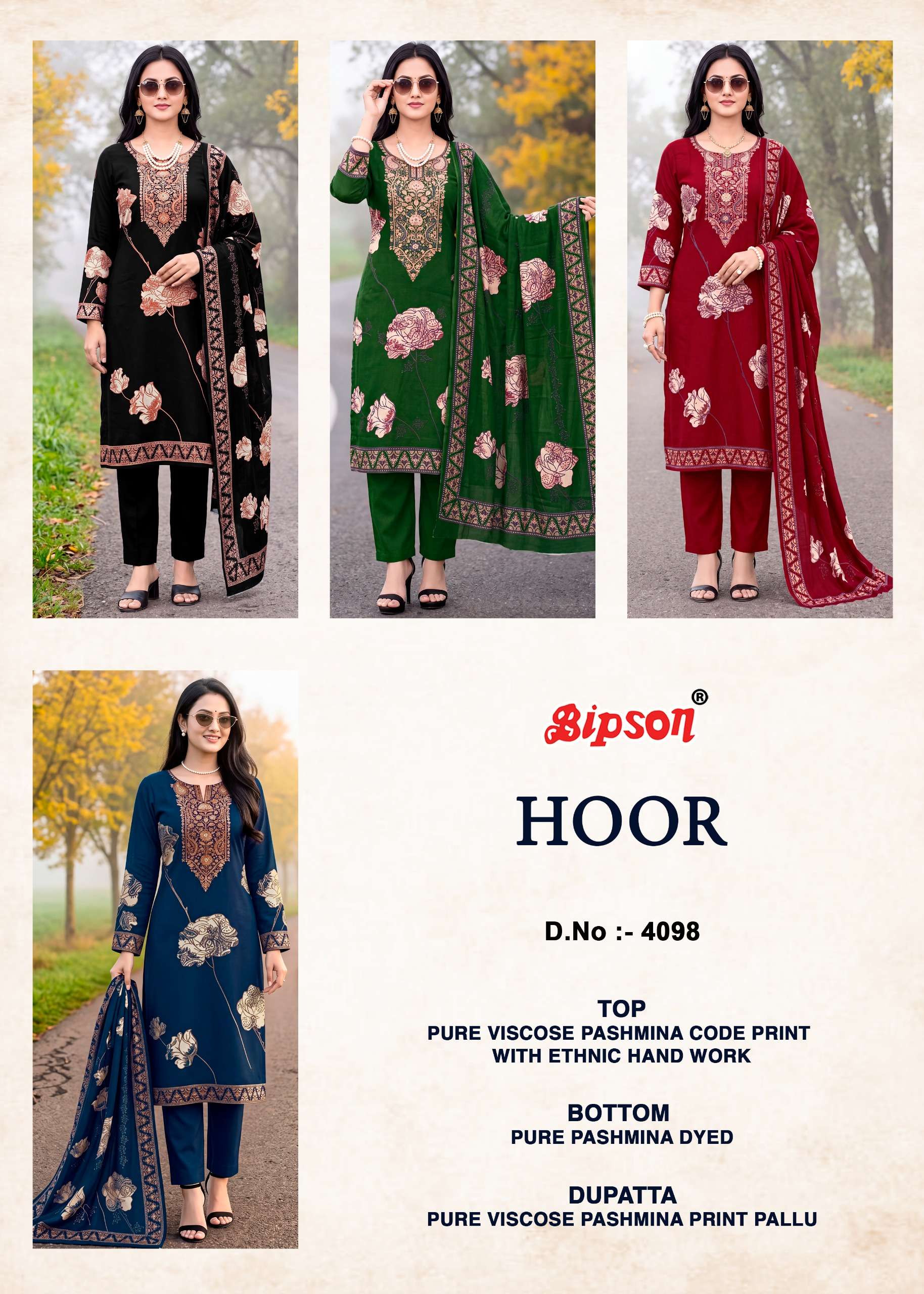 BIPSON PRINTS HOOR 4098 VISCOSE PASHMINA DIGITAL PRINT WITH HAND WORK SUIT