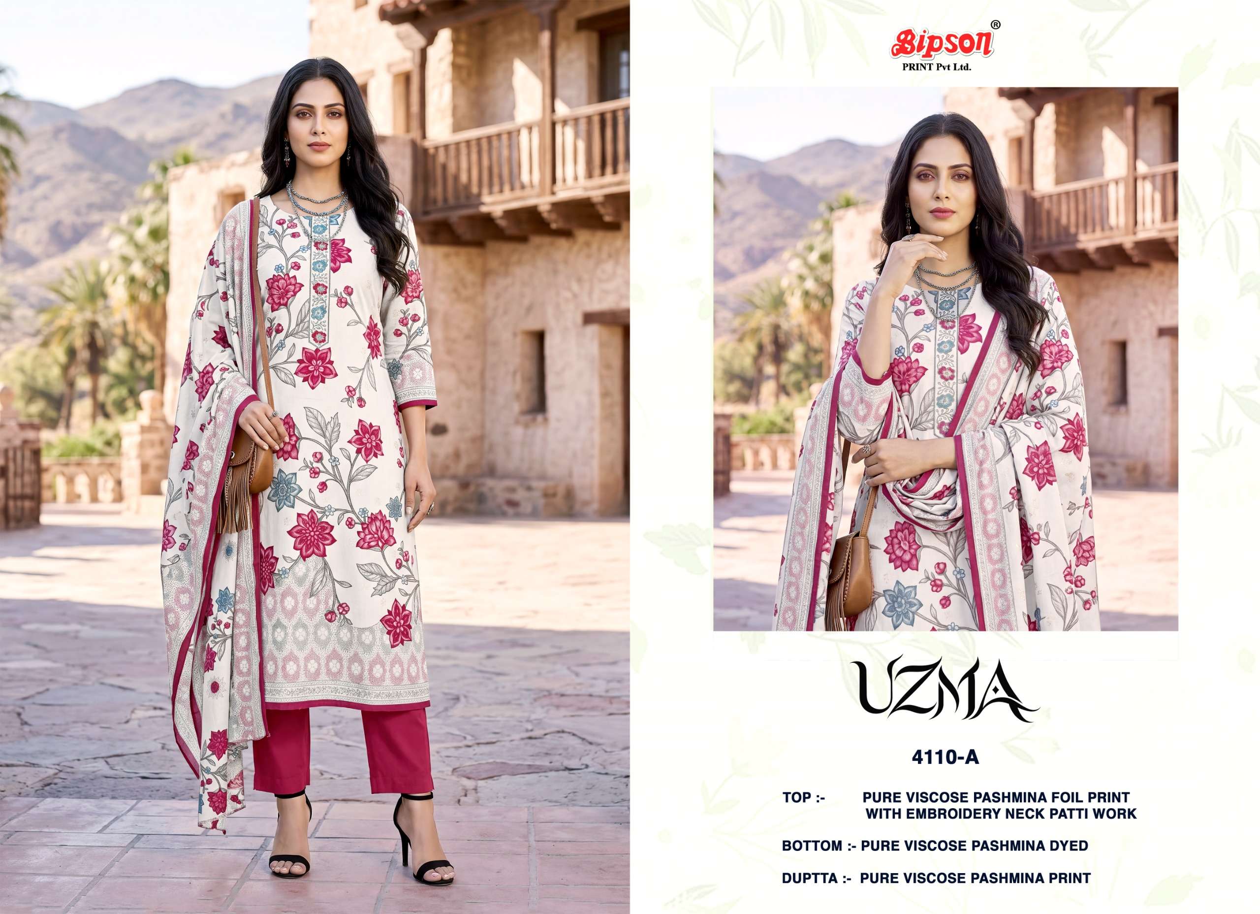 BIPSON PRINTS UZMA 4110 PASHMINA FOIL PRINT WITH EMBROIDERY WORK SUIT