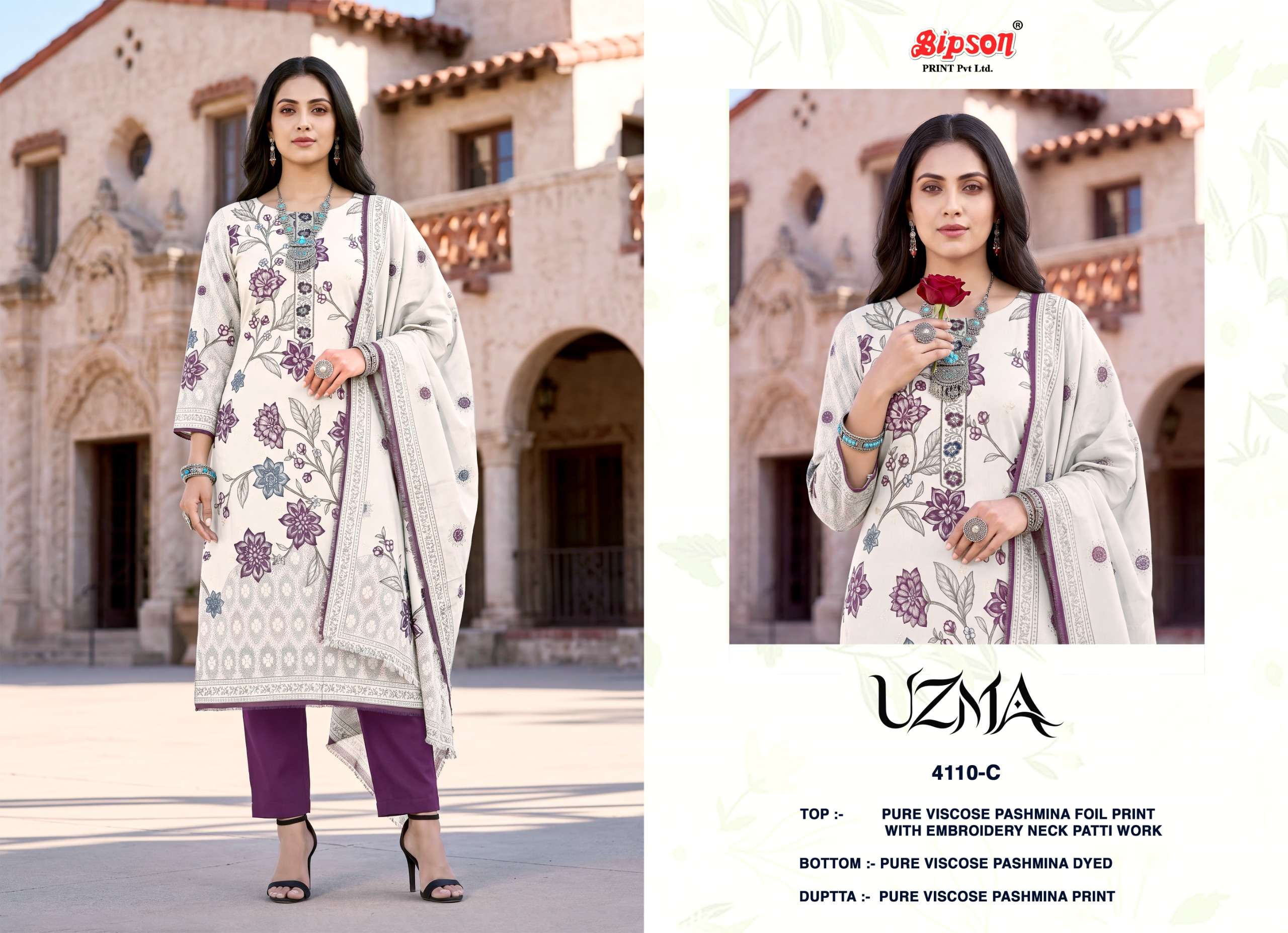 BIPSON PRINTS UZMA 4110 PASHMINA FOIL PRINT WITH EMBROIDERY WORK SUIT