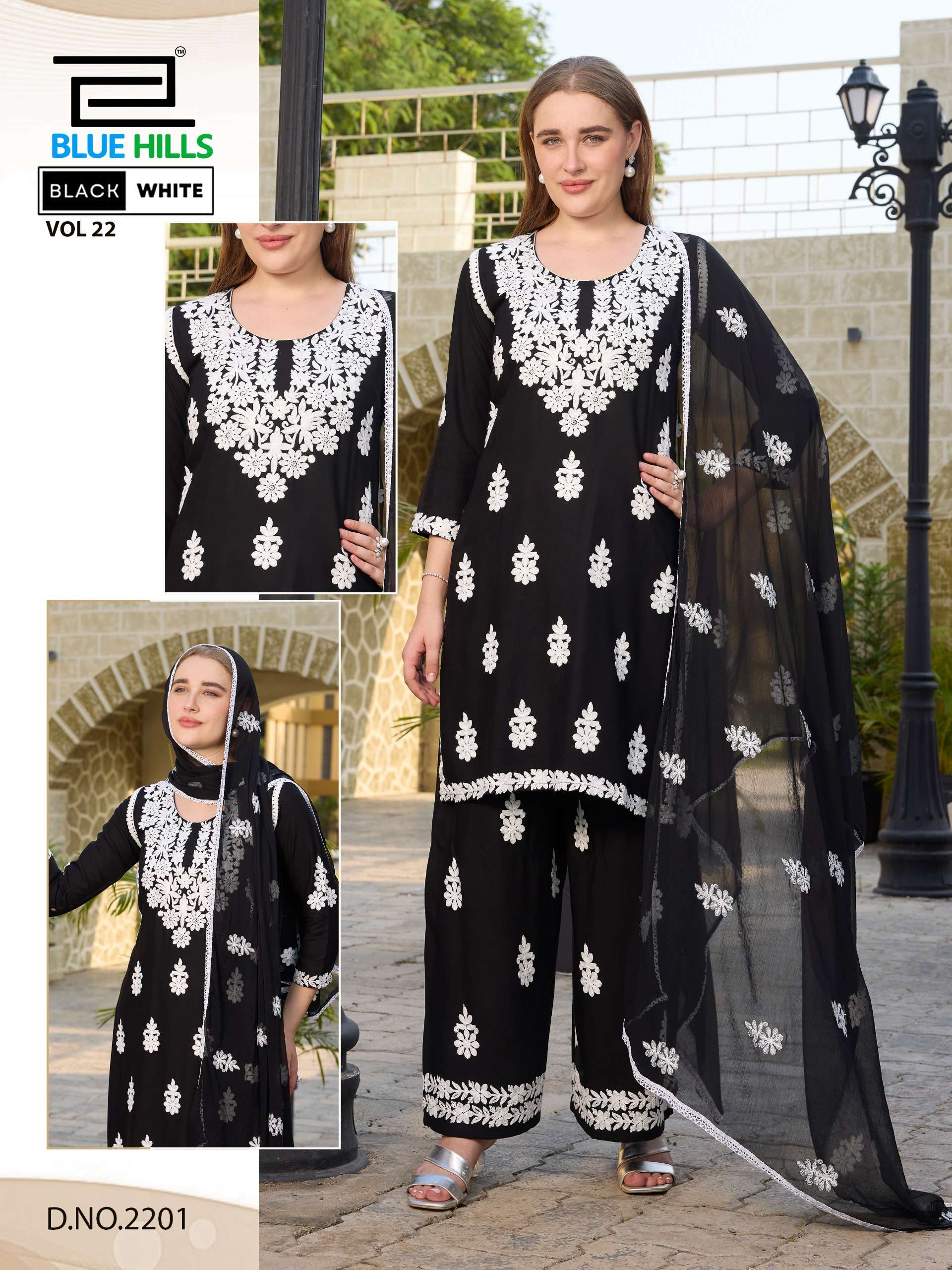 BLUE HILLS BLACK AND WHITE VOL 22 RAYON FANCY WORKS LADIES 3PCS SET COLLECTION 
