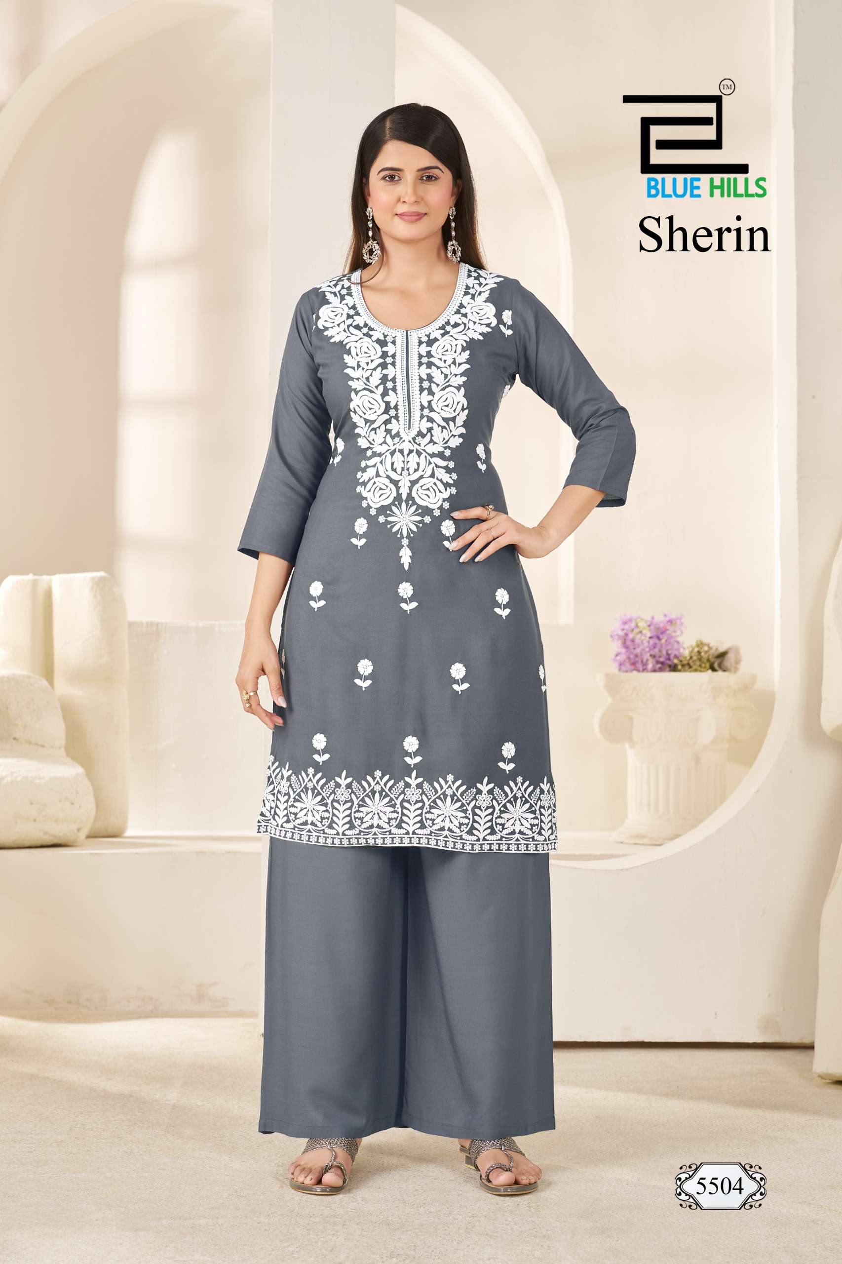 BLUE HILLS SHERIN RAYON FANCY WORKS LADIES KURTI WITH PLAZZO PAIR 