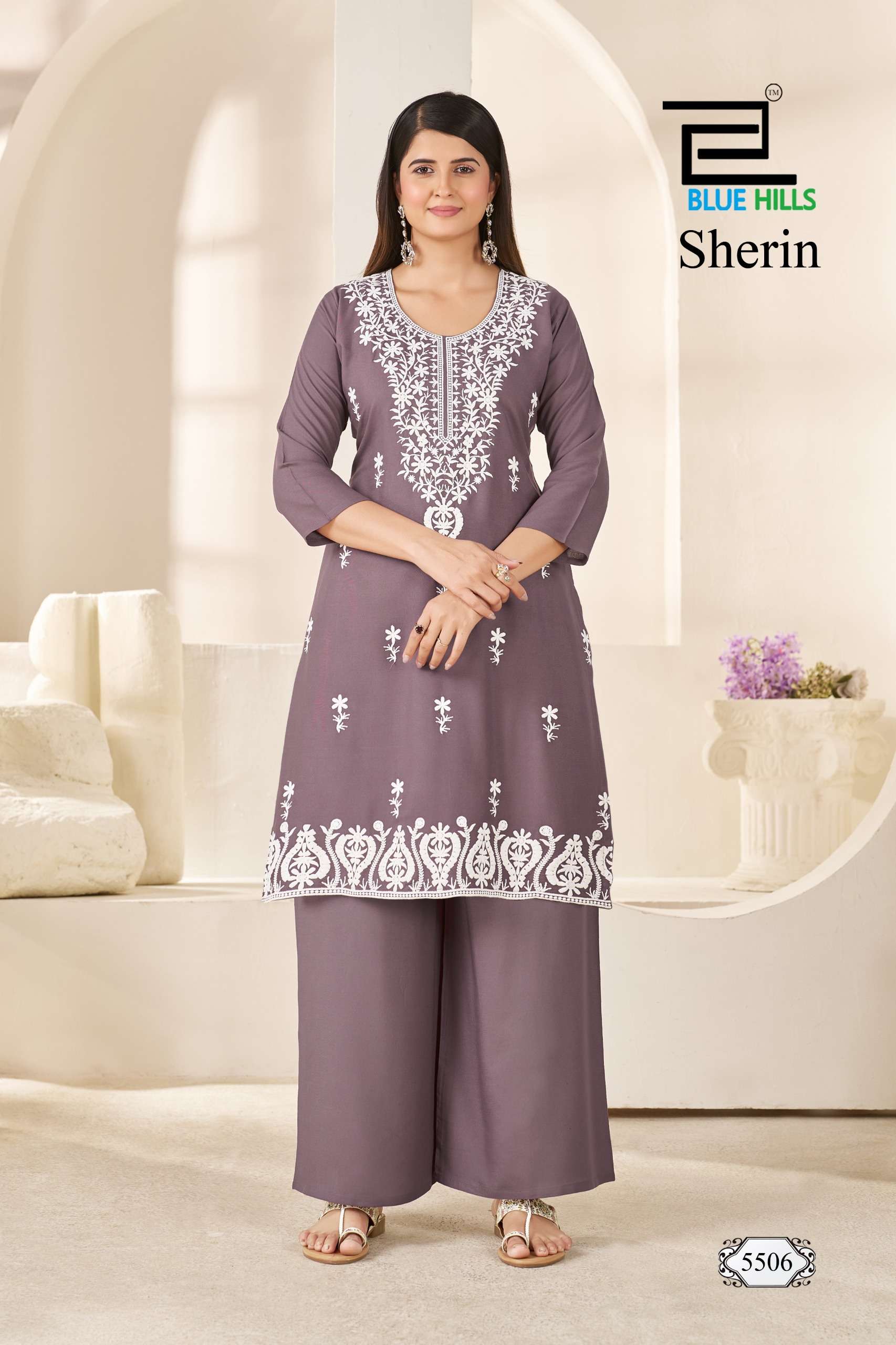 BLUE HILLS SHERIN RAYON FANCY WORKS LADIES KURTI WITH PLAZZO PAIR 