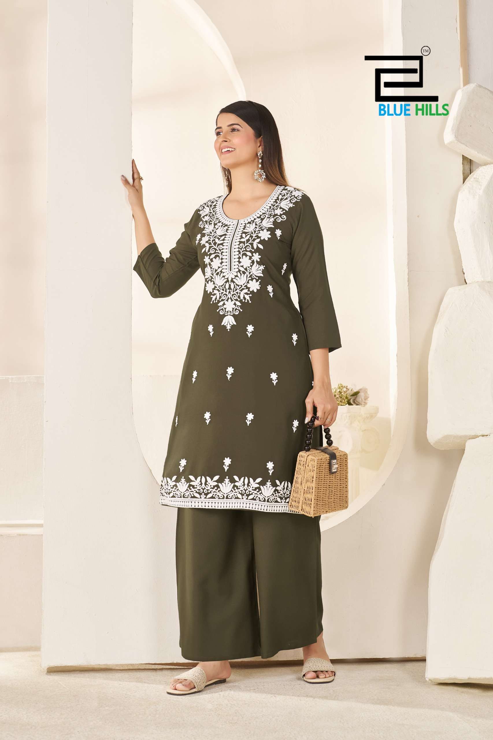 BLUE HILLS SHERIN RAYON FANCY WORKS LADIES KURTI WITH PLAZZO PAIR 