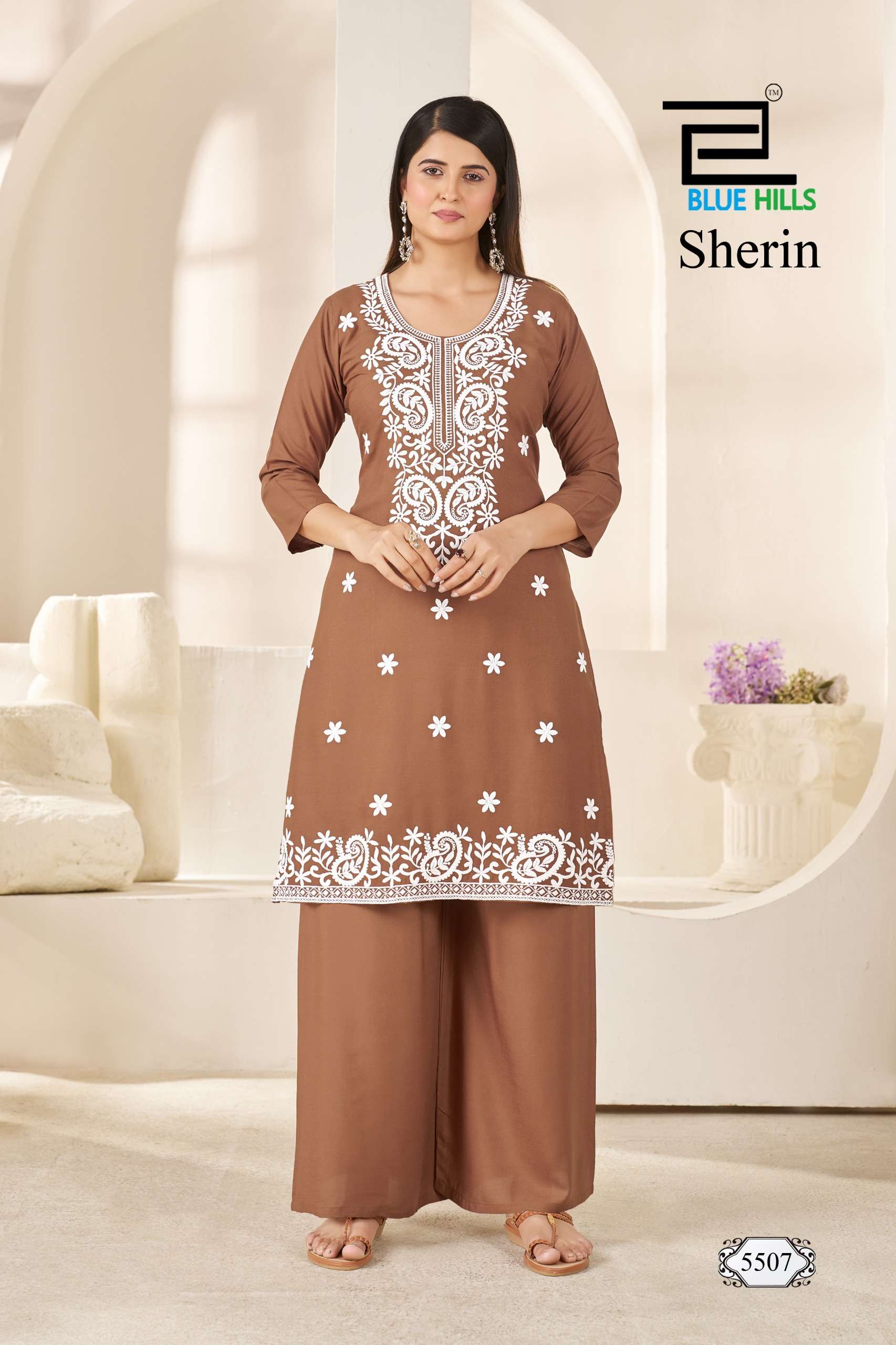 BLUE HILLS SHERIN RAYON FANCY WORKS LADIES KURTI WITH PLAZZO PAIR 