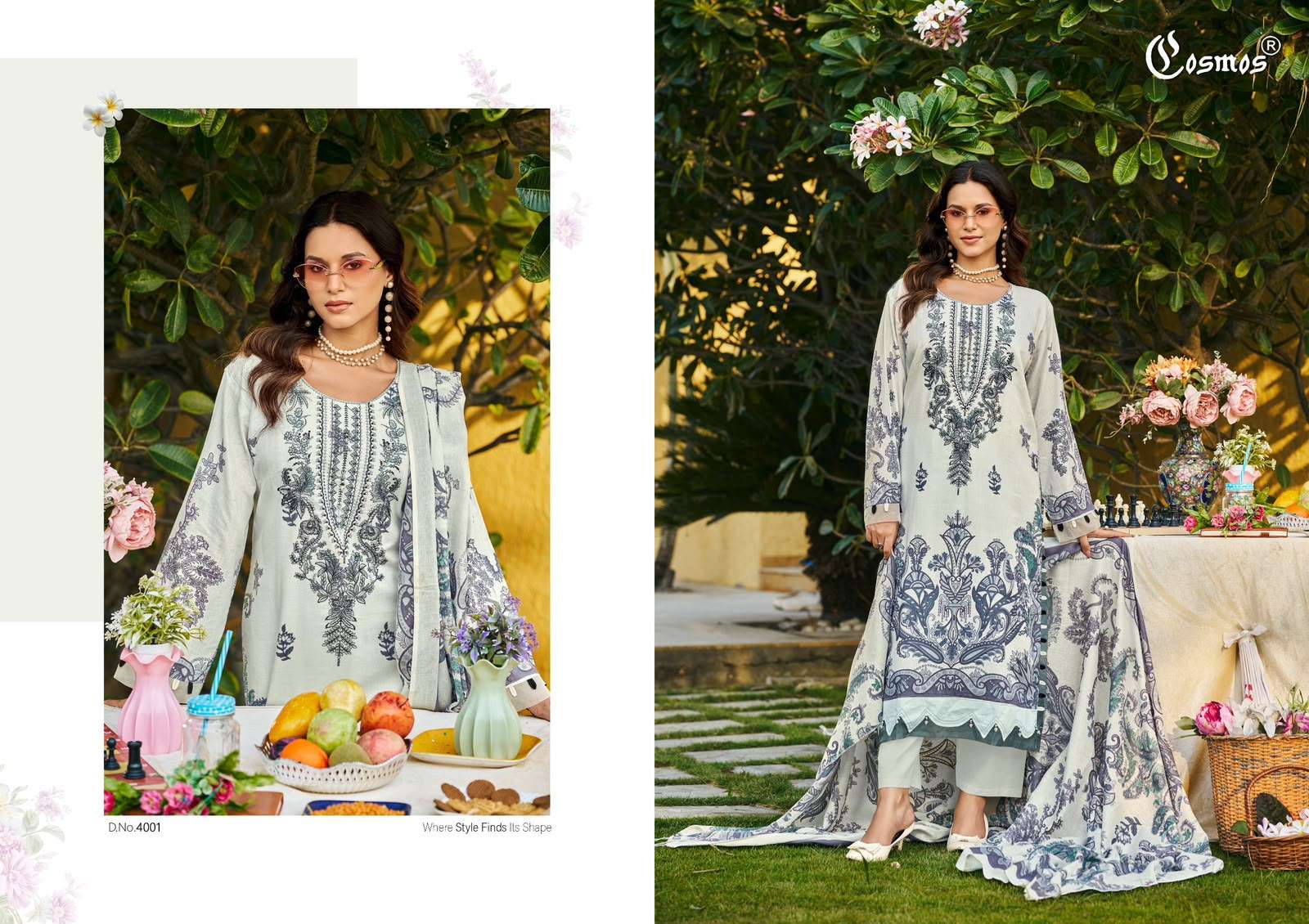 COSMOS FASHION BLISS LAWN VOL 4 LAWN COTTON DIGITAL PRINT WITH FANCY WORK SUIT 