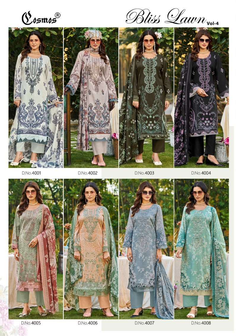 COSMOS FASHION BLISS LAWN VOL 4 LAWN COTTON DIGITAL PRINT WITH FANCY WORK SUIT 