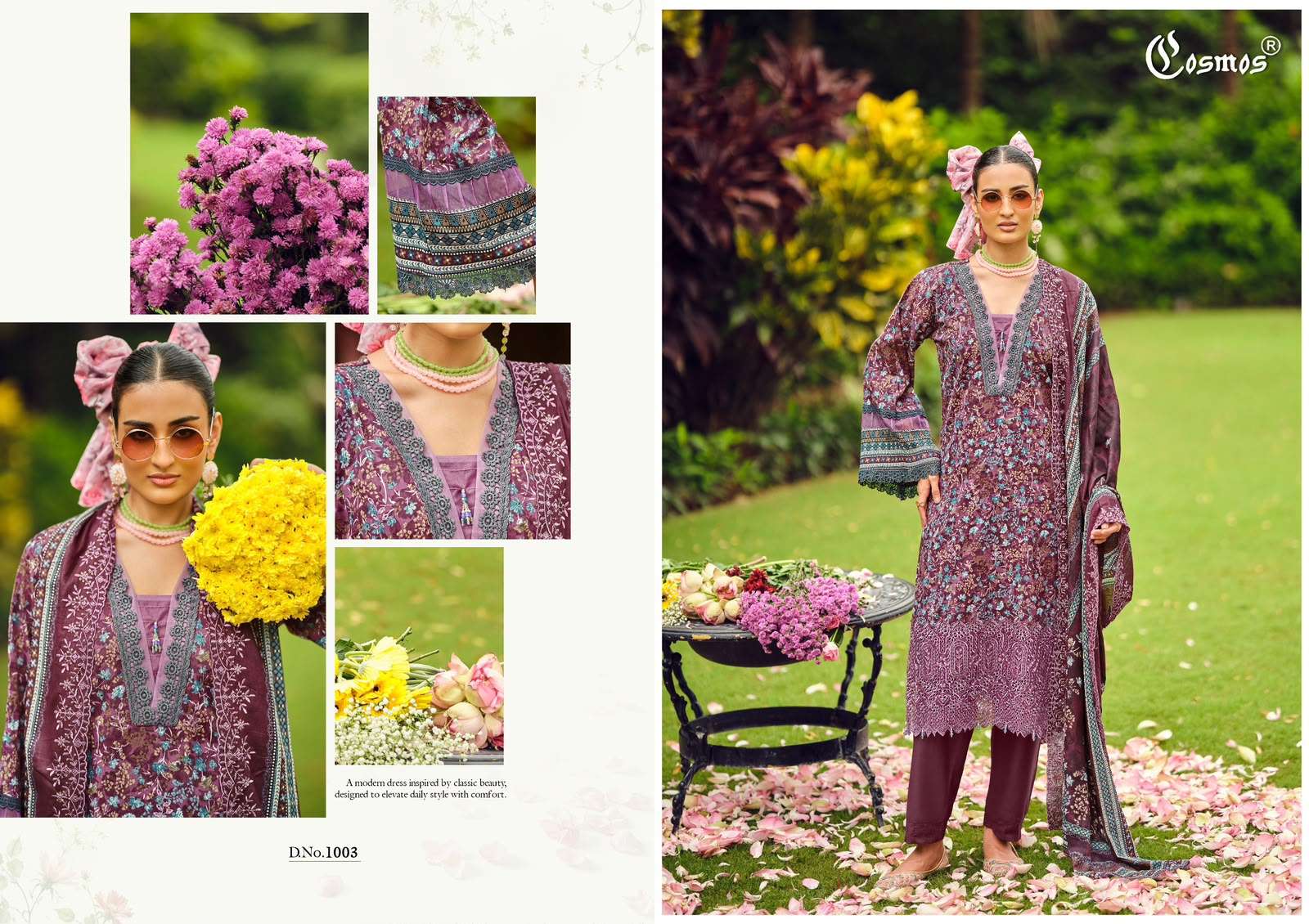 COSMOS FASHION RIWAYAT VOL 1 LAWN COTTON CHIKANKARI EMBROIDERY DESIGNER WORK SUIT
