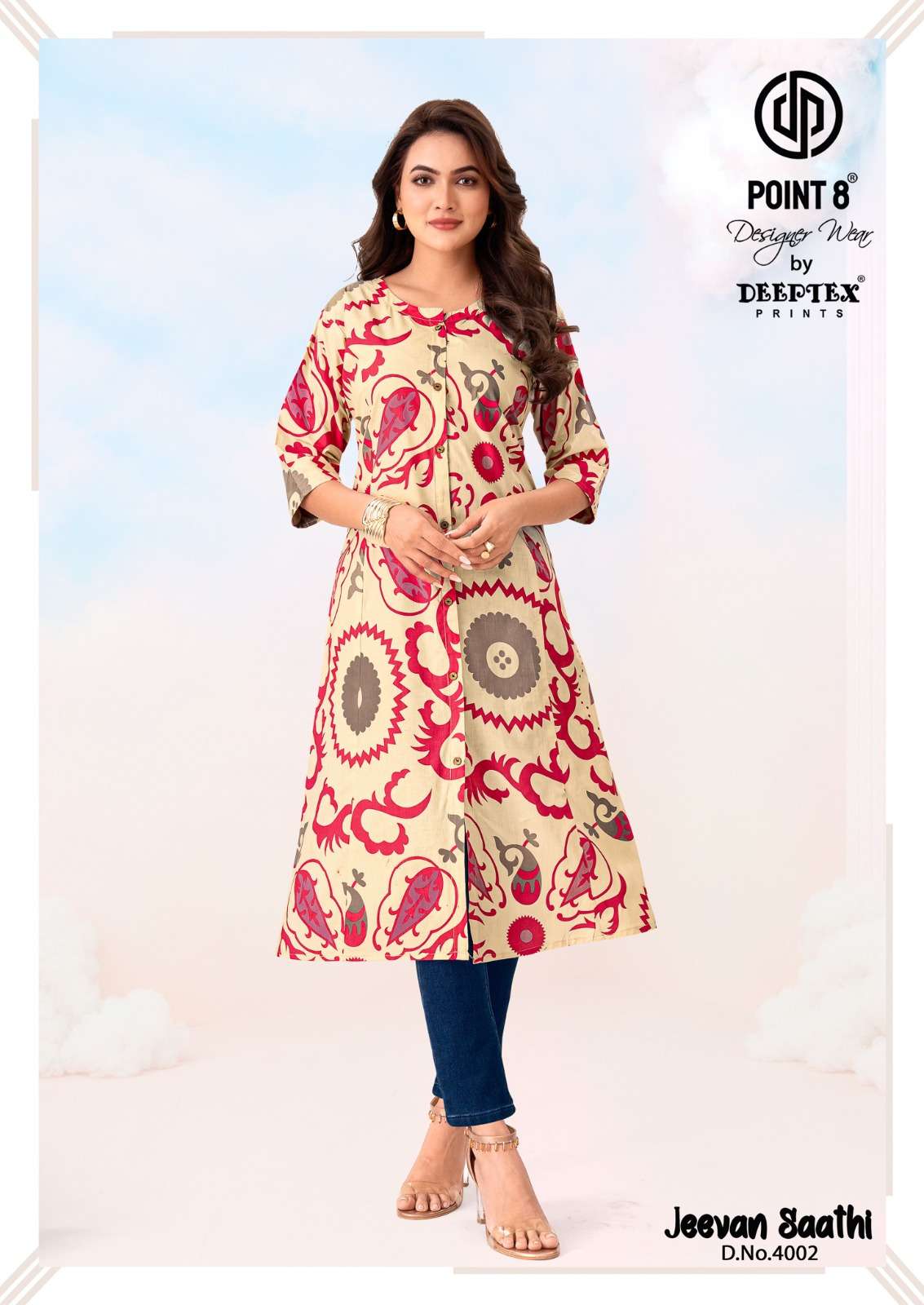 DEEPTEX PRINTS JEEVAN SATHI VOL 4 COTTON PRINTED A LINE STYLE LADIES KURTI 