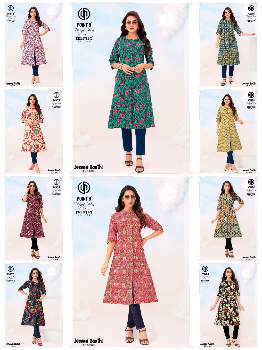 DEEPTEX PRINTS JEEVAN SATHI VOL 4 COTTON PRINTED A LINE STYLE LADIES KURTI 