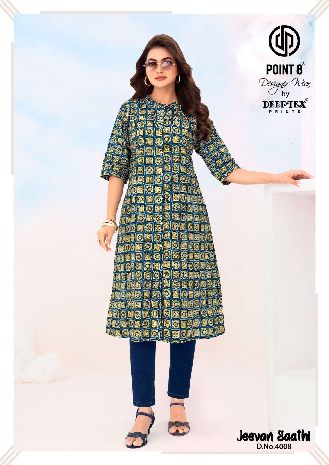 DEEPTEX PRINTS JEEVAN SATHI VOL 4 COTTON PRINTED A LINE STYLE LADIES KURTI 