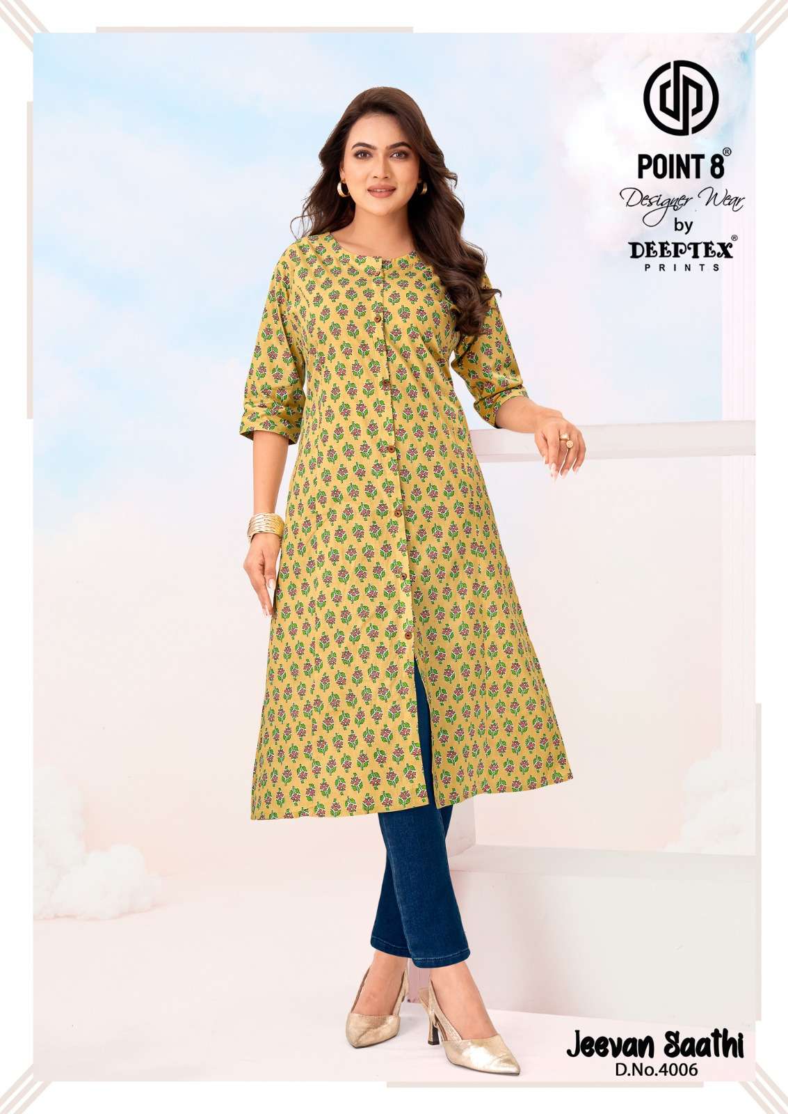DEEPTEX PRINTS JEEVAN SATHI VOL 4 COTTON PRINTED A LINE STYLE LADIES KURTI 