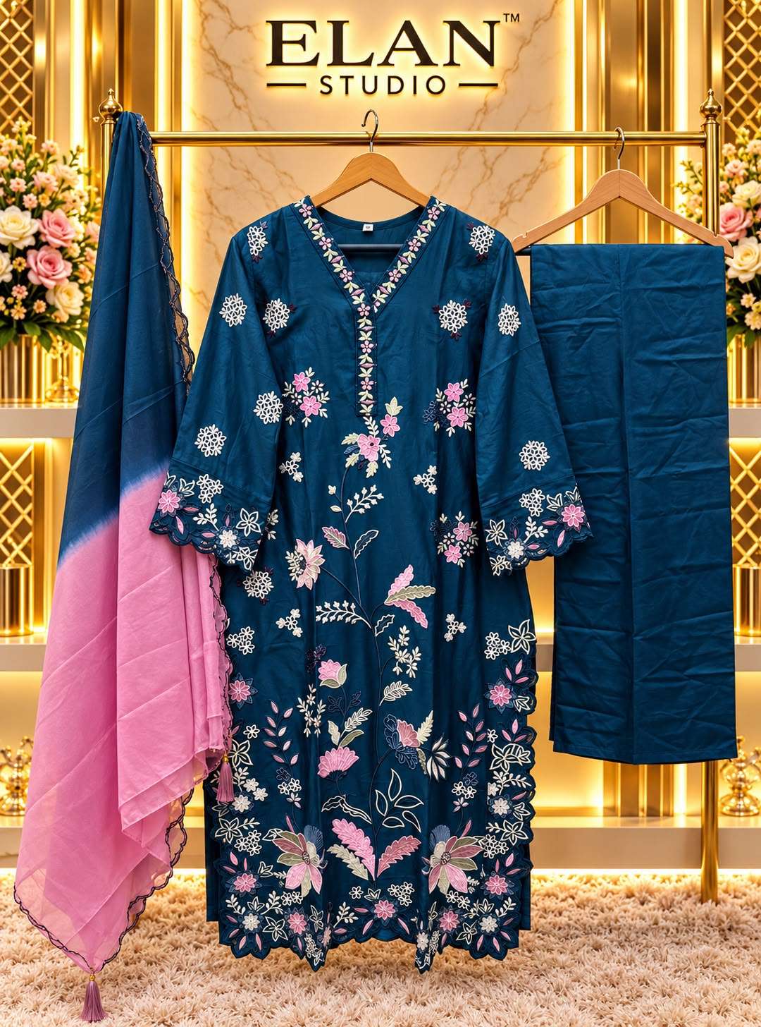 ELAN STUDIO E 72 SILK HEAVY EMBROIDERED DESIGNER WORKED READY MADE PAKISTANI SUIT 