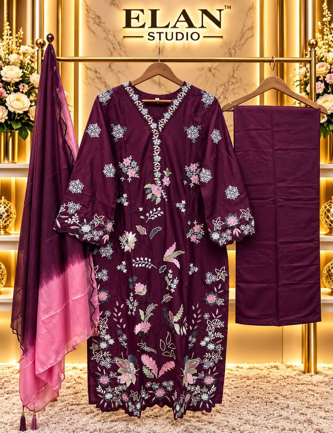ELAN STUDIO E 72 SILK HEAVY EMBROIDERED DESIGNER WORKED READY MADE PAKISTANI SUIT 