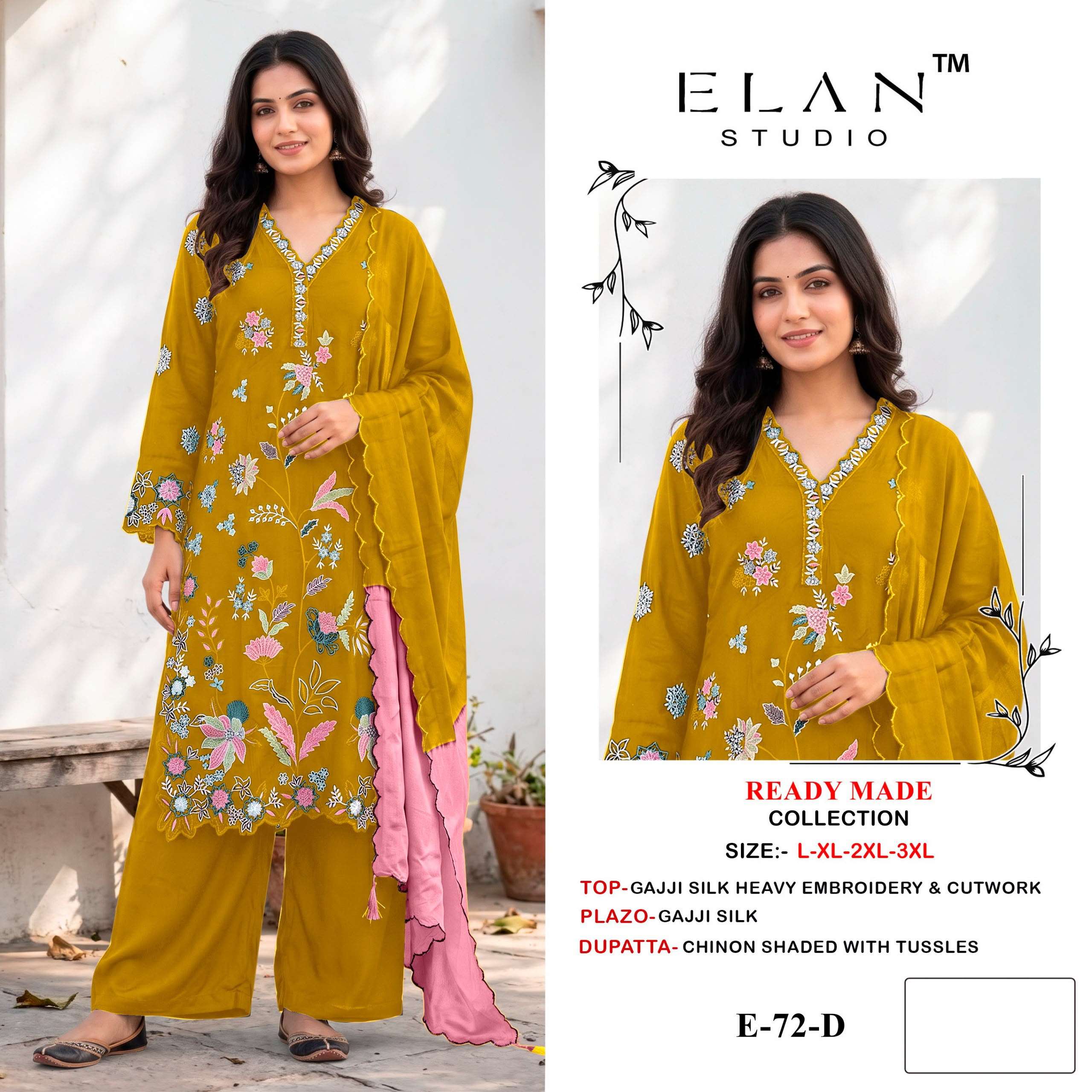 ELAN STUDIO E 72 SILK HEAVY EMBROIDERED DESIGNER WORKED READY MADE PAKISTANI SUIT 