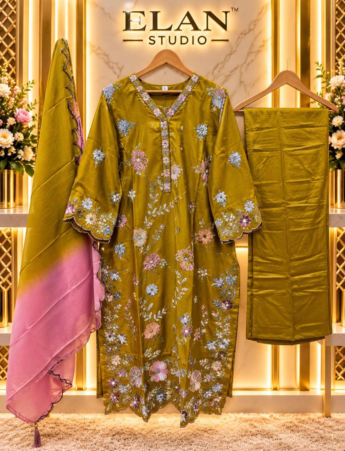 ELAN STUDIO E 72 SILK HEAVY EMBROIDERED DESIGNER WORKED READY MADE PAKISTANI SUIT 