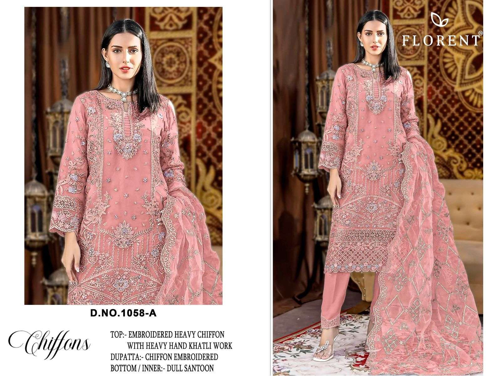 FLORENT D NO 1058 CHIFFON HEAVY EMBROIDERED DESIGNER WORK PAKISTANI SUIT